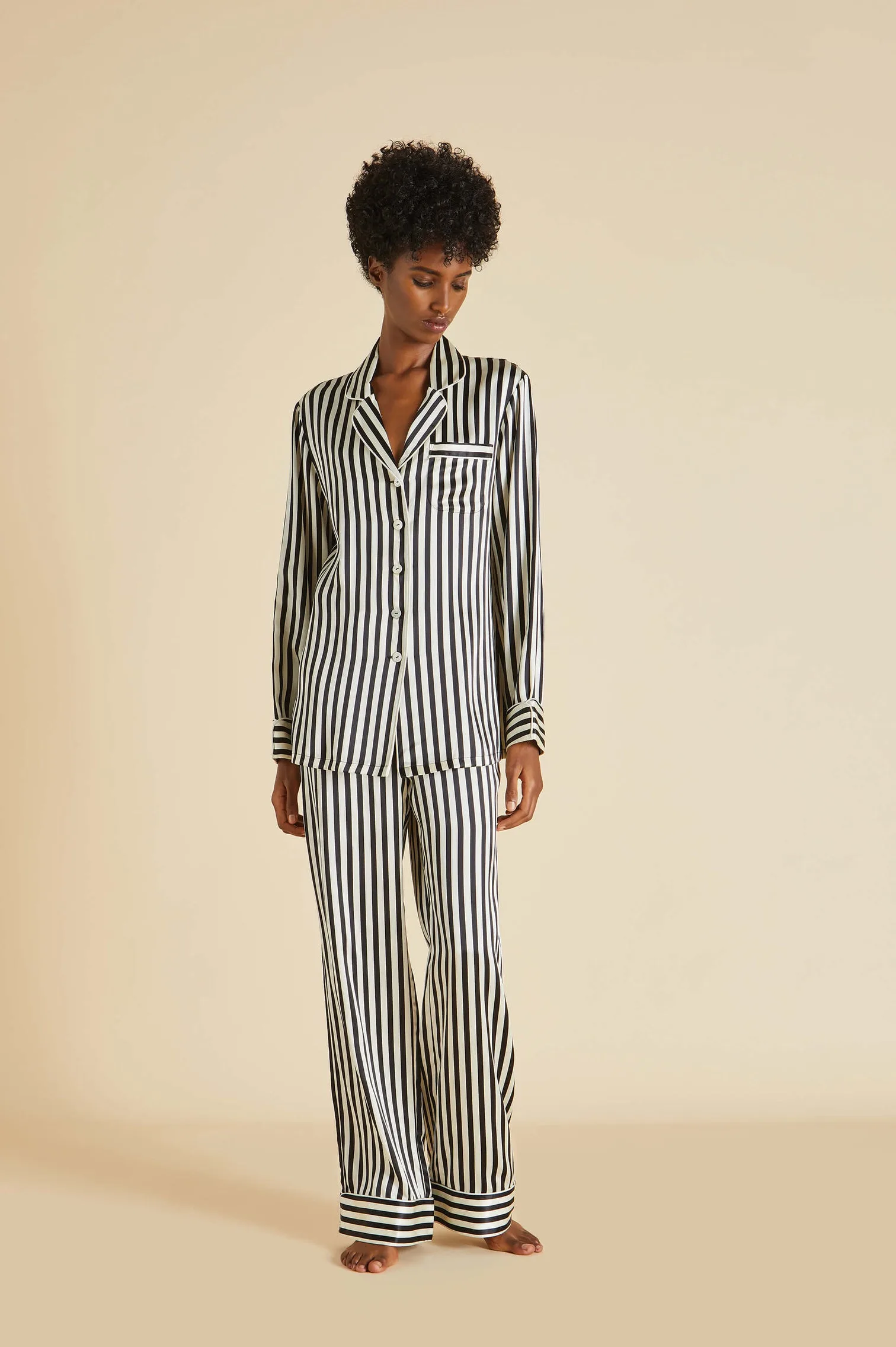 Olivia von Halle Lila Nika Black Silk Satin Pyjama Set