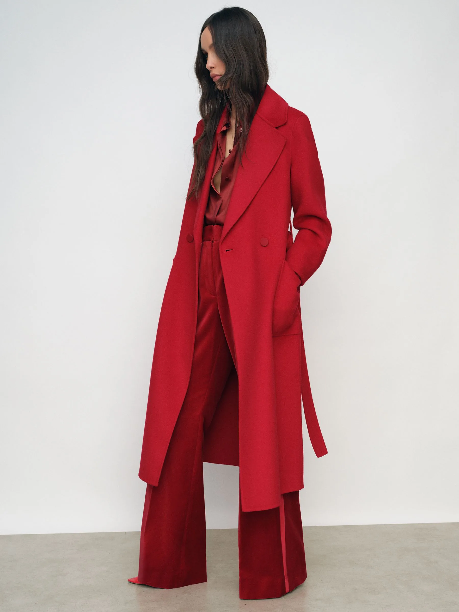 Reiss Lucia Petite Double-Breasted Red Wool Blend Coat