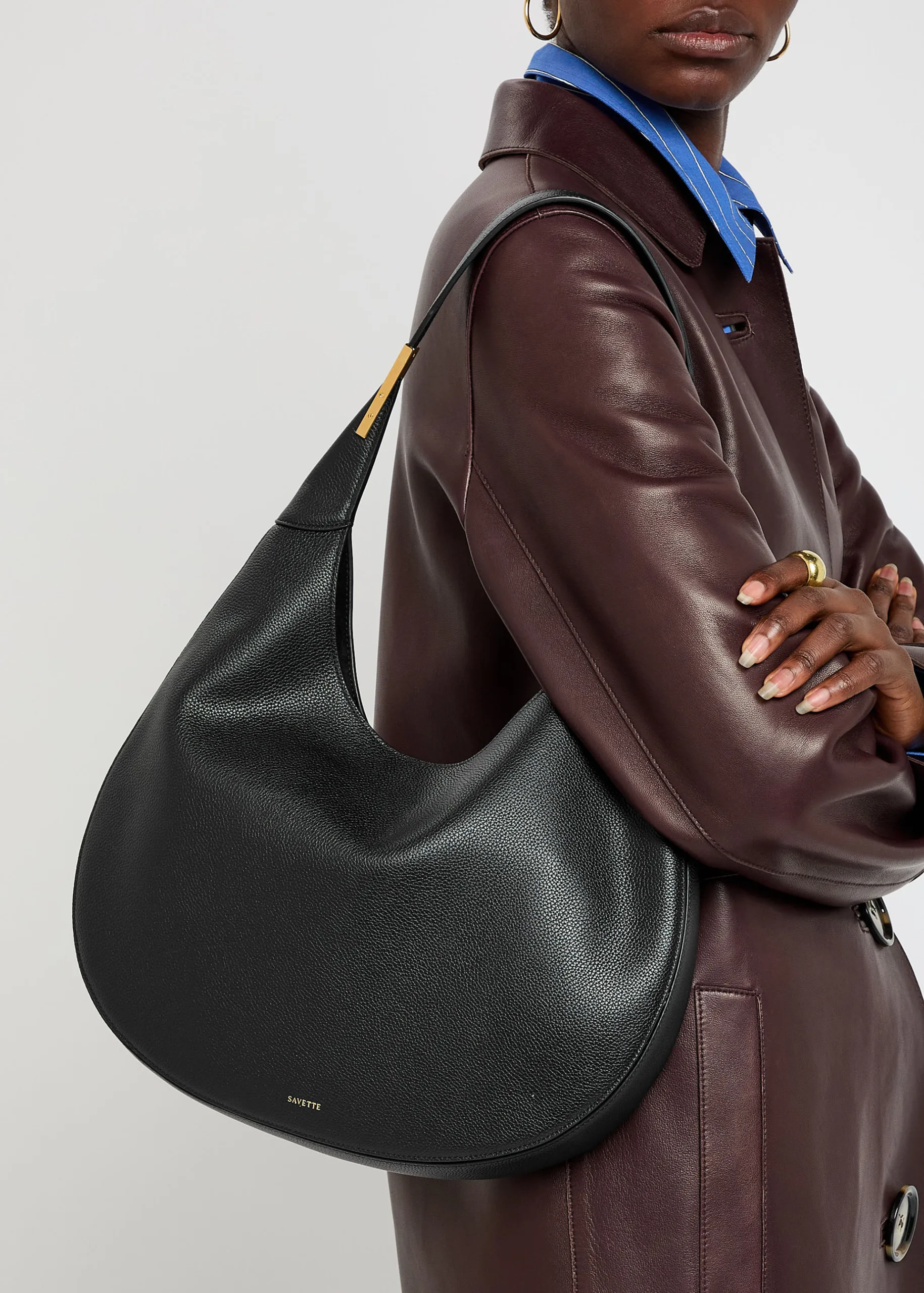 Savette Florence Black Leather Hobo Bag