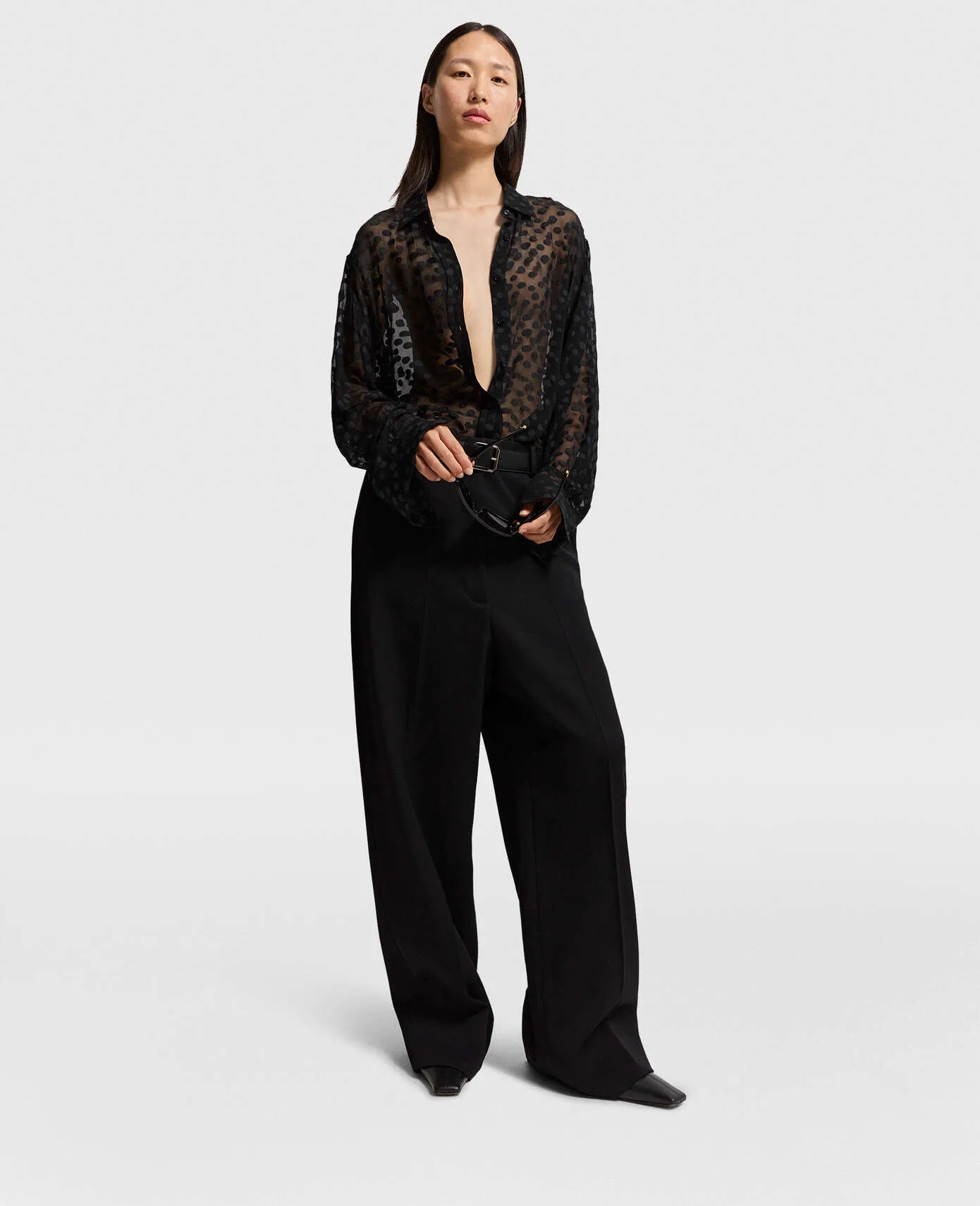 Stella McCartney Black Sheer Polka-Dot Chiffon Shirt