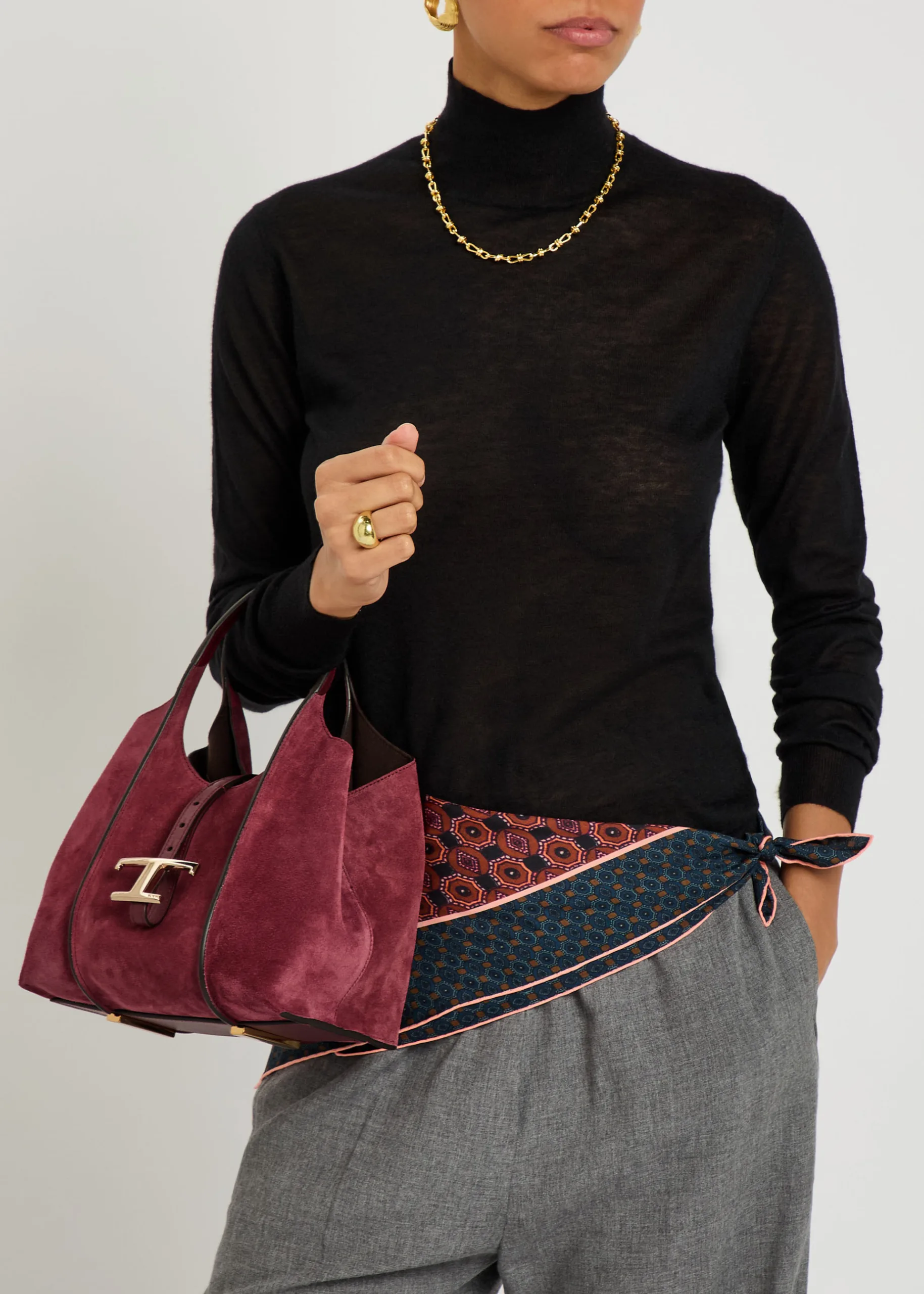 Tod’s T-Plaque Barolo Suede Mini Top Handle Bag
