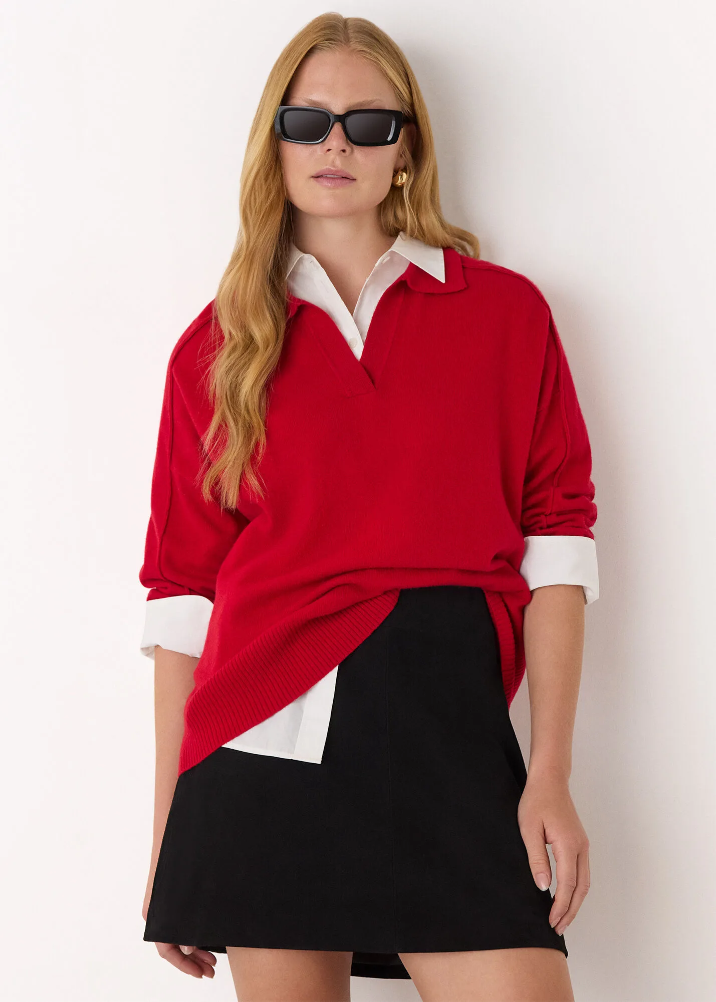 Whistles Red Wool Collar Neck Knit