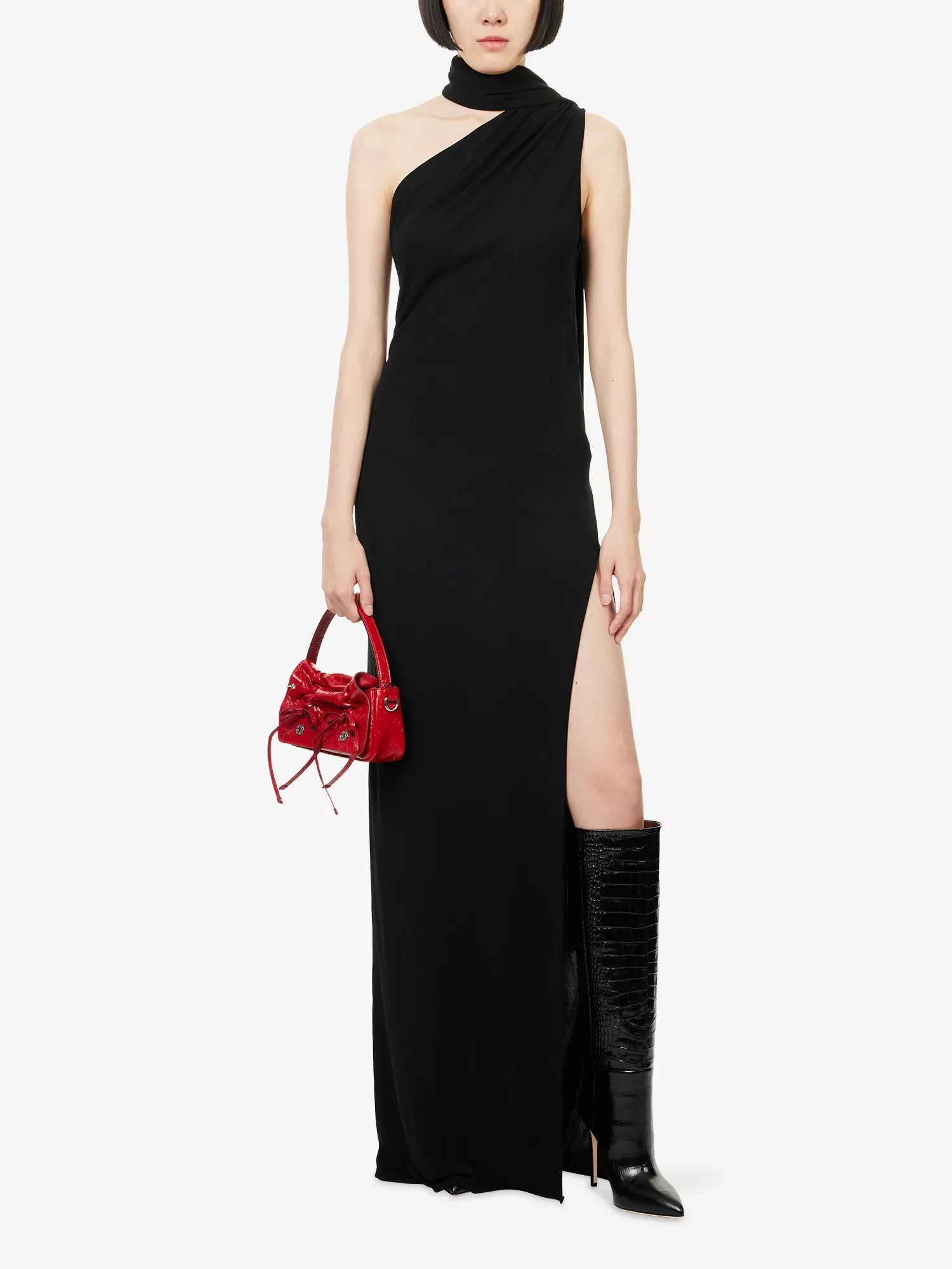 Acne Studios Draped Black Satin Maxi Dress