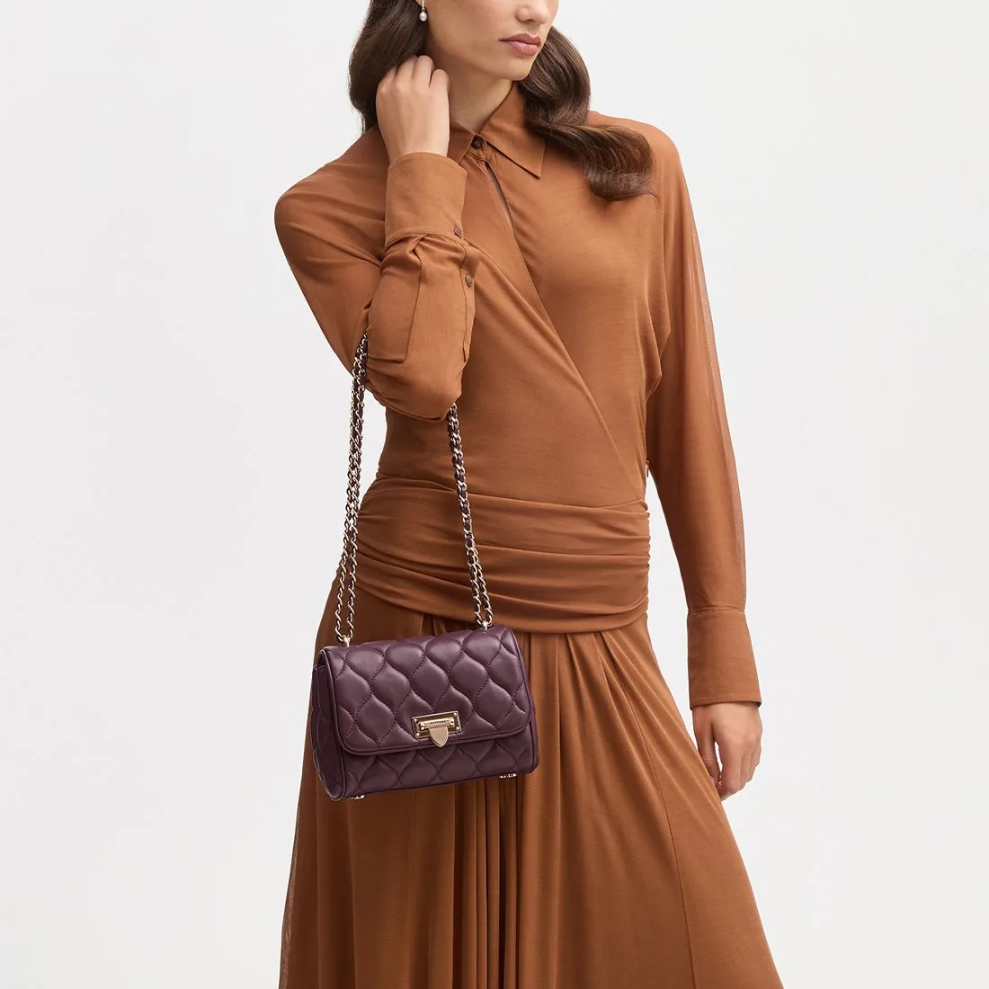 Aspinal London Lottie Fig Quilted Nappa Leather Shoulder Bag