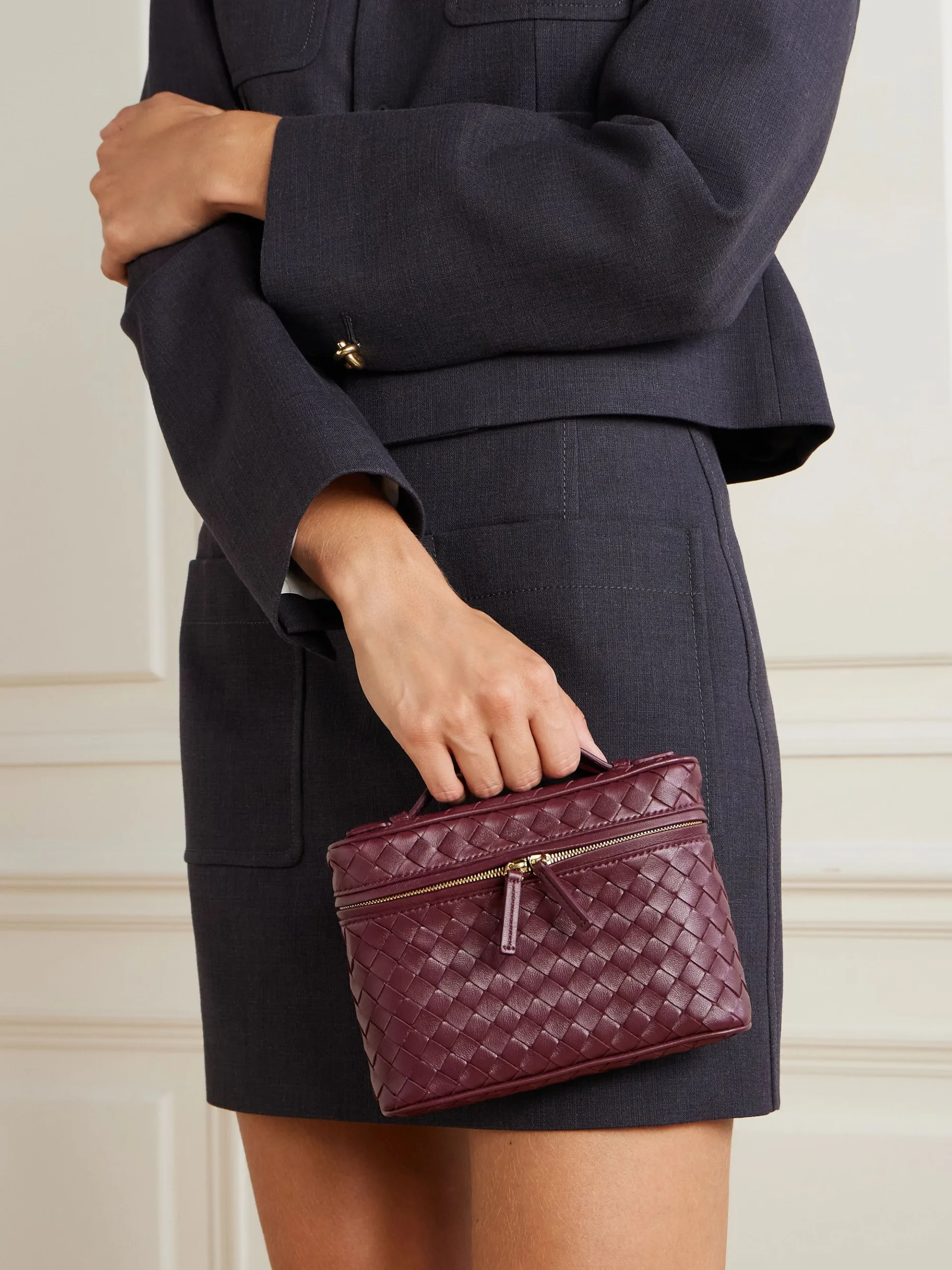 Bottega Veneta Bang Bang Vanity Small Intrecciato Burgundy Leather Tote