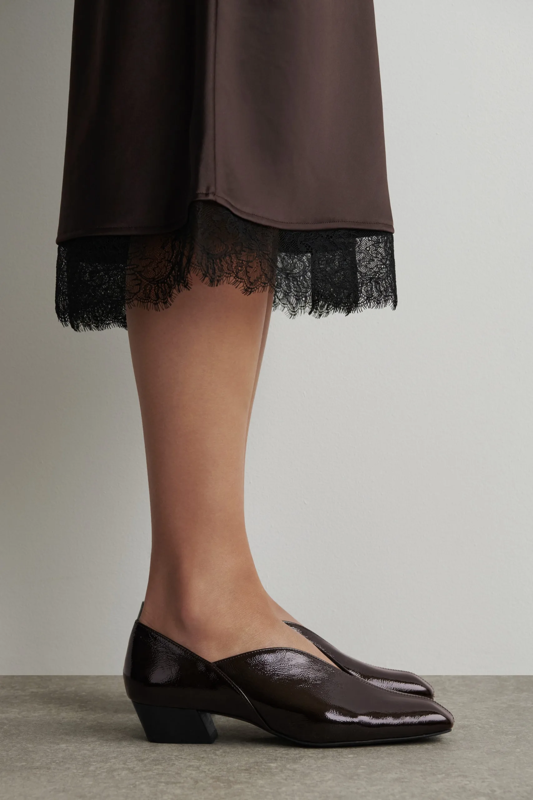 COS Angular Burgundy Leather Heeled Ballerinas