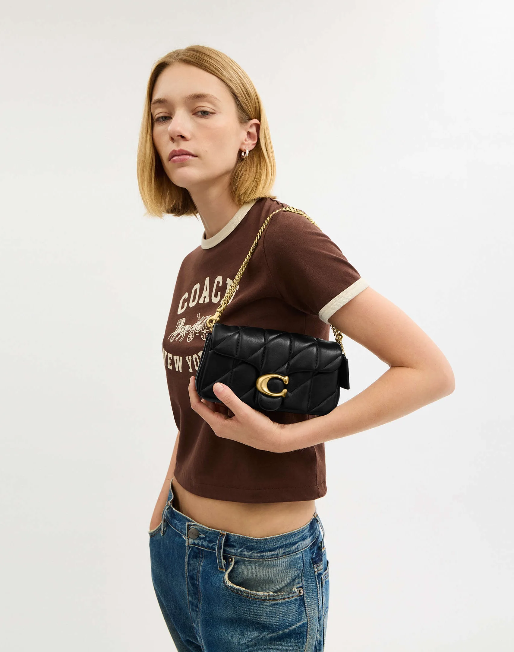 Coach Tabby 19 Chain Black Leather Crossbody Bag with Quilting