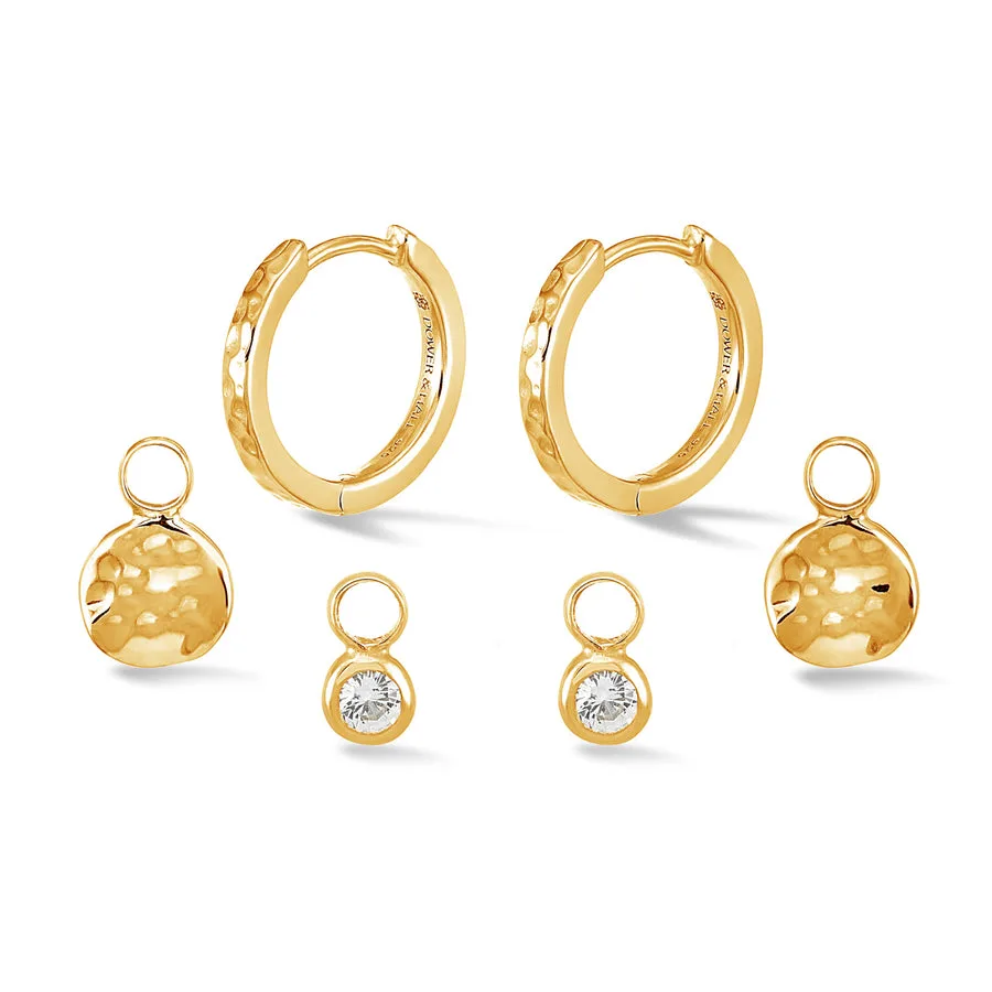 Dower & Hall Hammered Hoops Disc & Dewdrop Set
