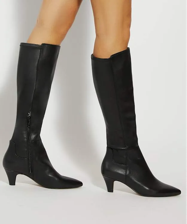 Dune Sera Black Low Leather Knee-High Boots