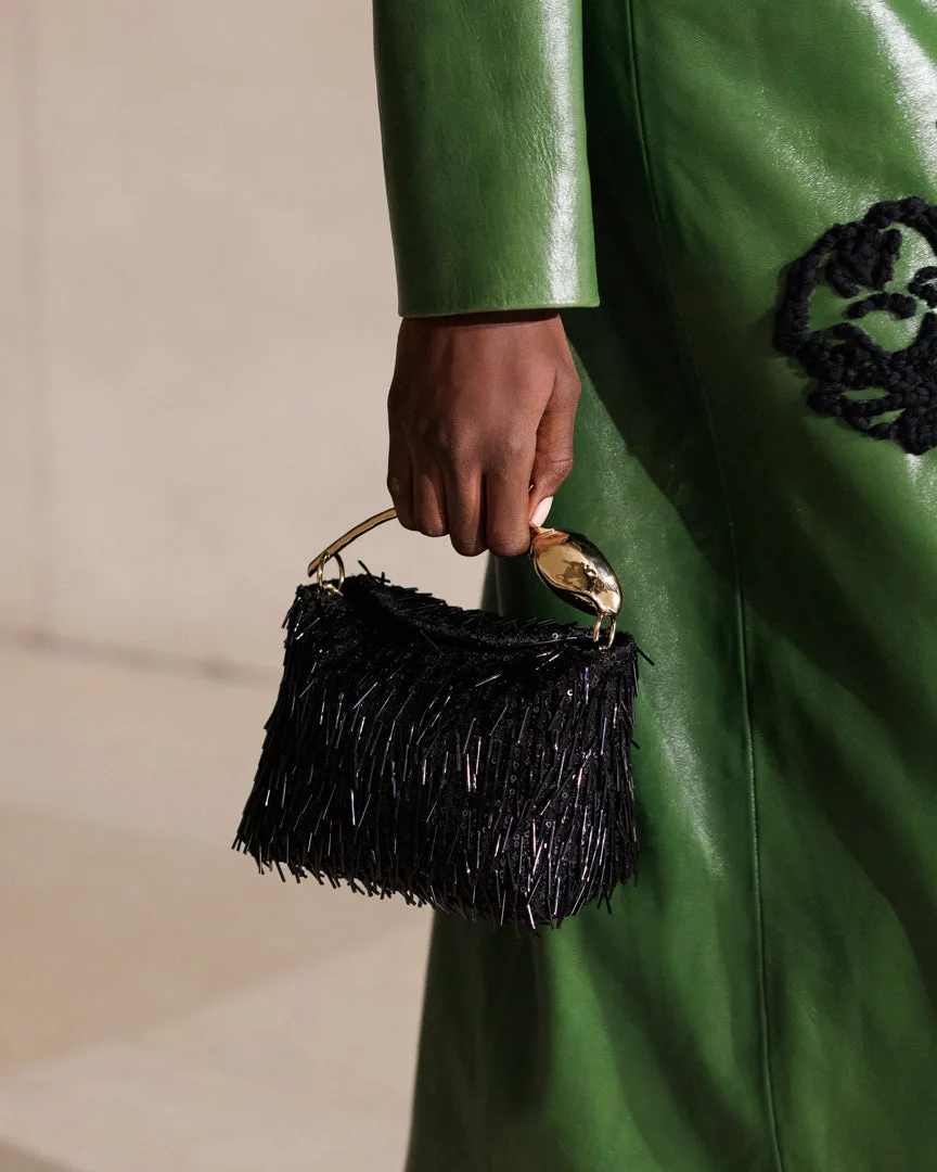 ERDEM Mini Bloom Black Bugle Sequin Top Handle Bag