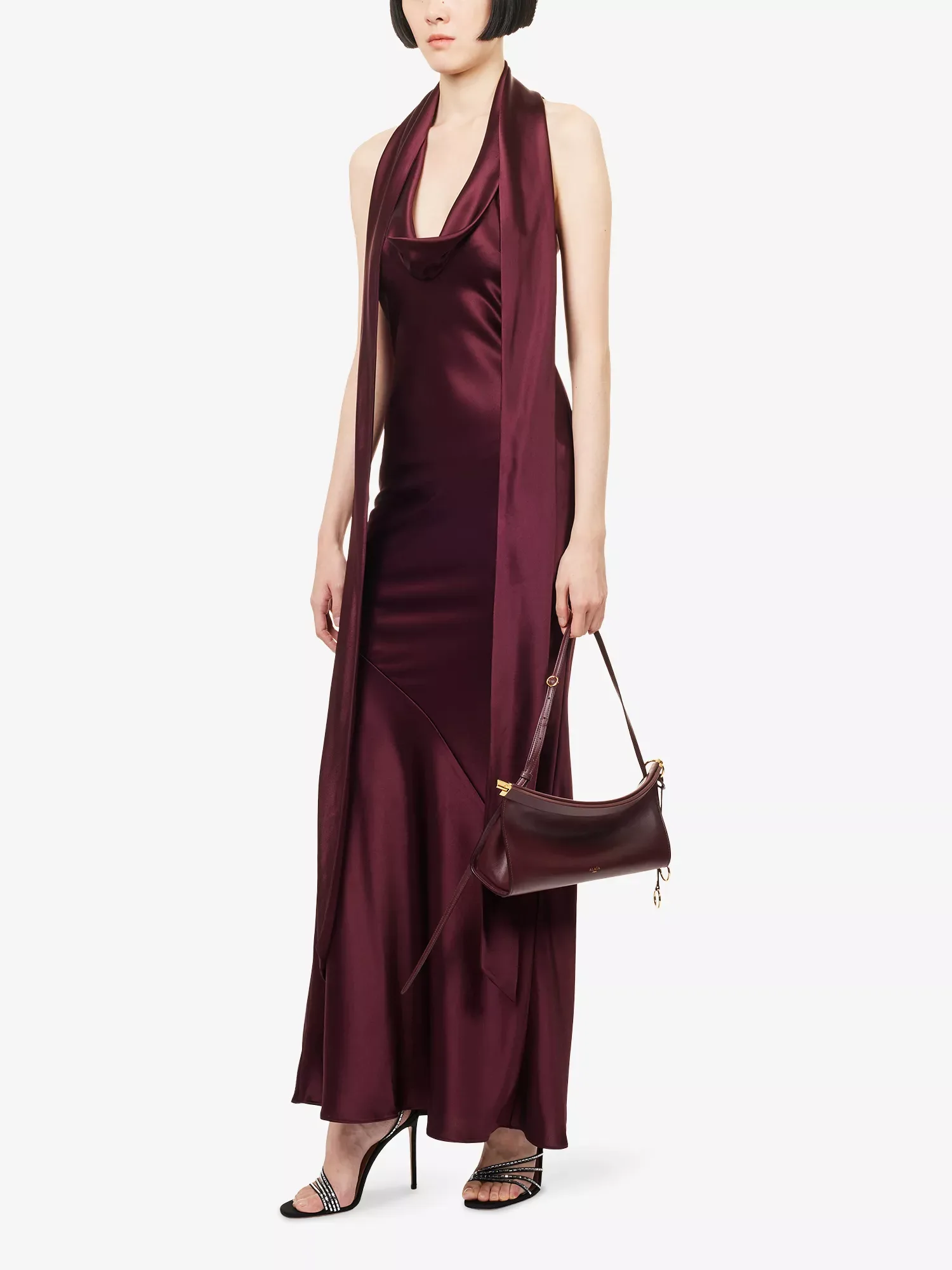 Galvan Delphinus Cowl Neck Woven Mahogany Maxi Dress
