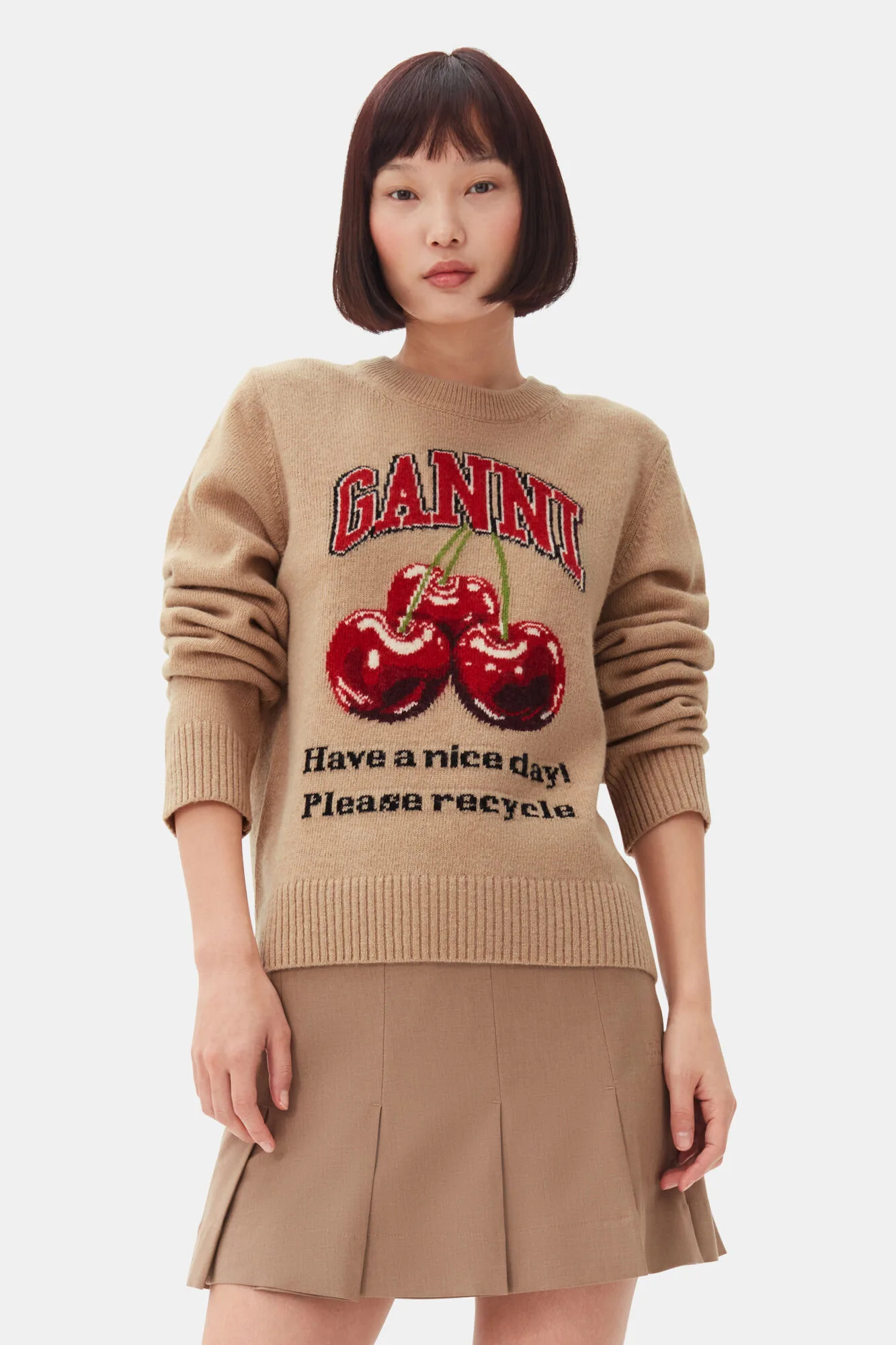 Ganni Camel Graphic Cherry Jumper