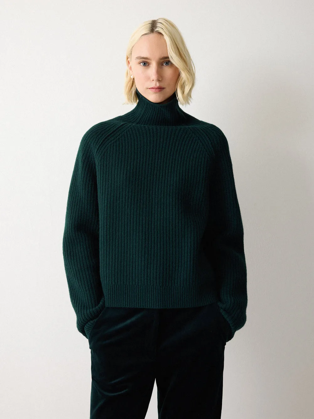 Jigsaw Fishermans Rib Green Jumper