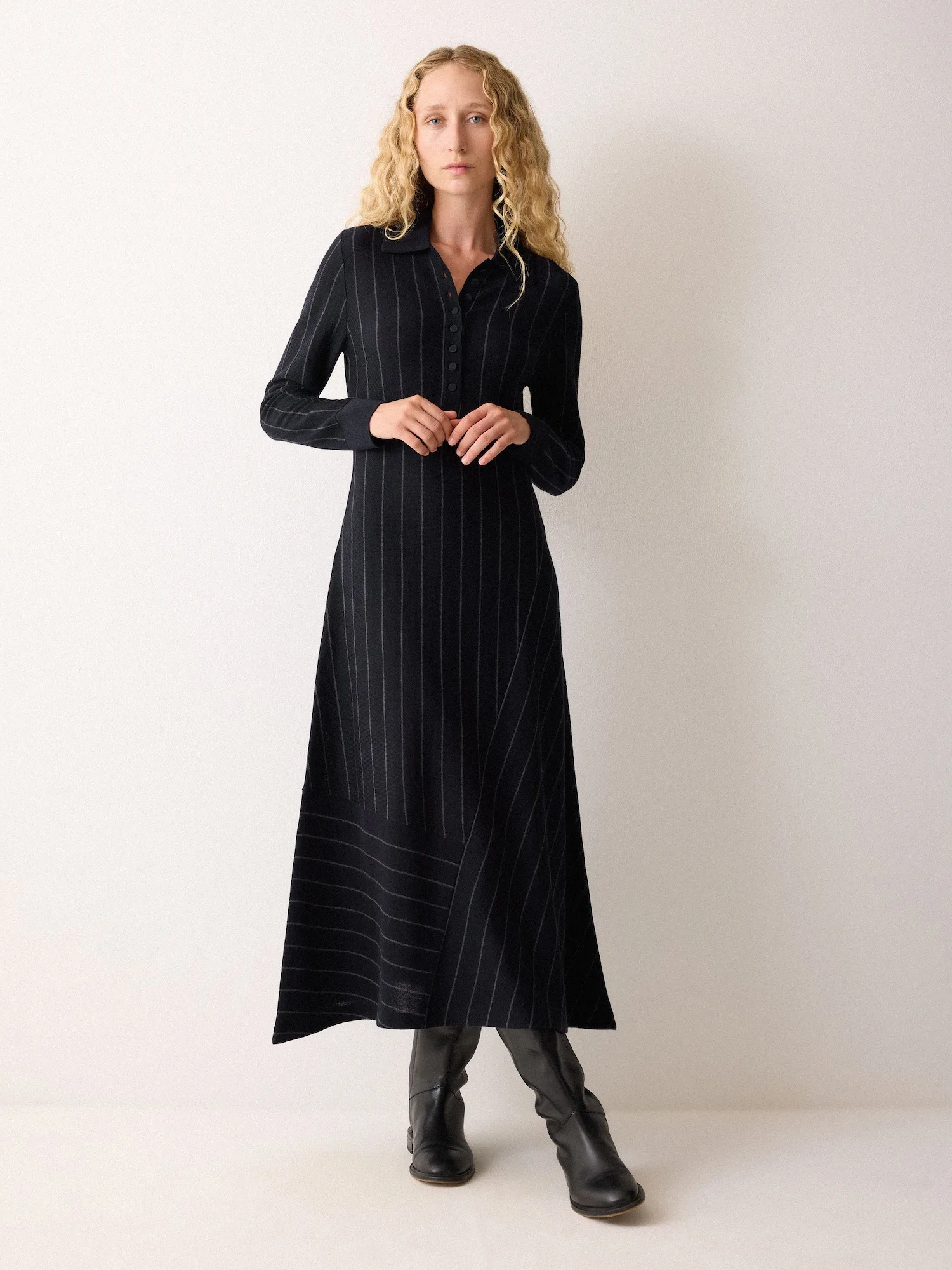 Jigsaw Pinstripe Merino Blue Knit Dress