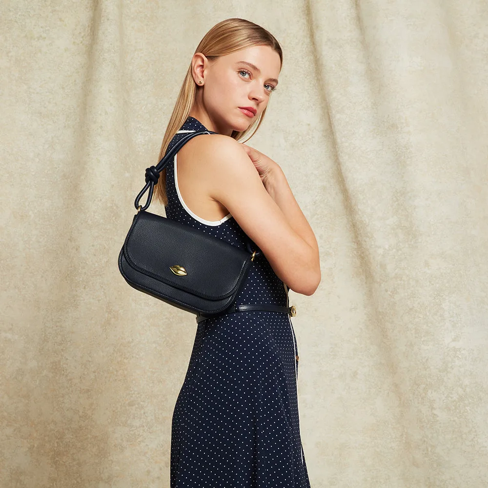 Lulu Guinness Cara Navy Leather Clutch Bag