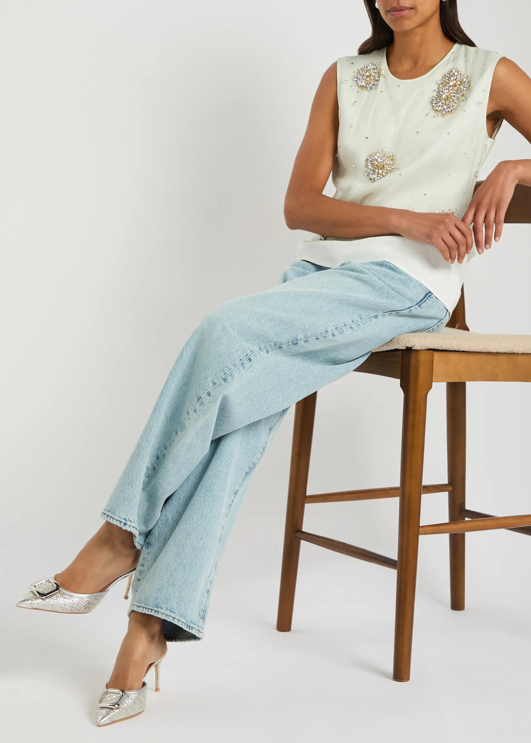 Malone Souliers Mona 70 Metallic Silver Raffia Sandals