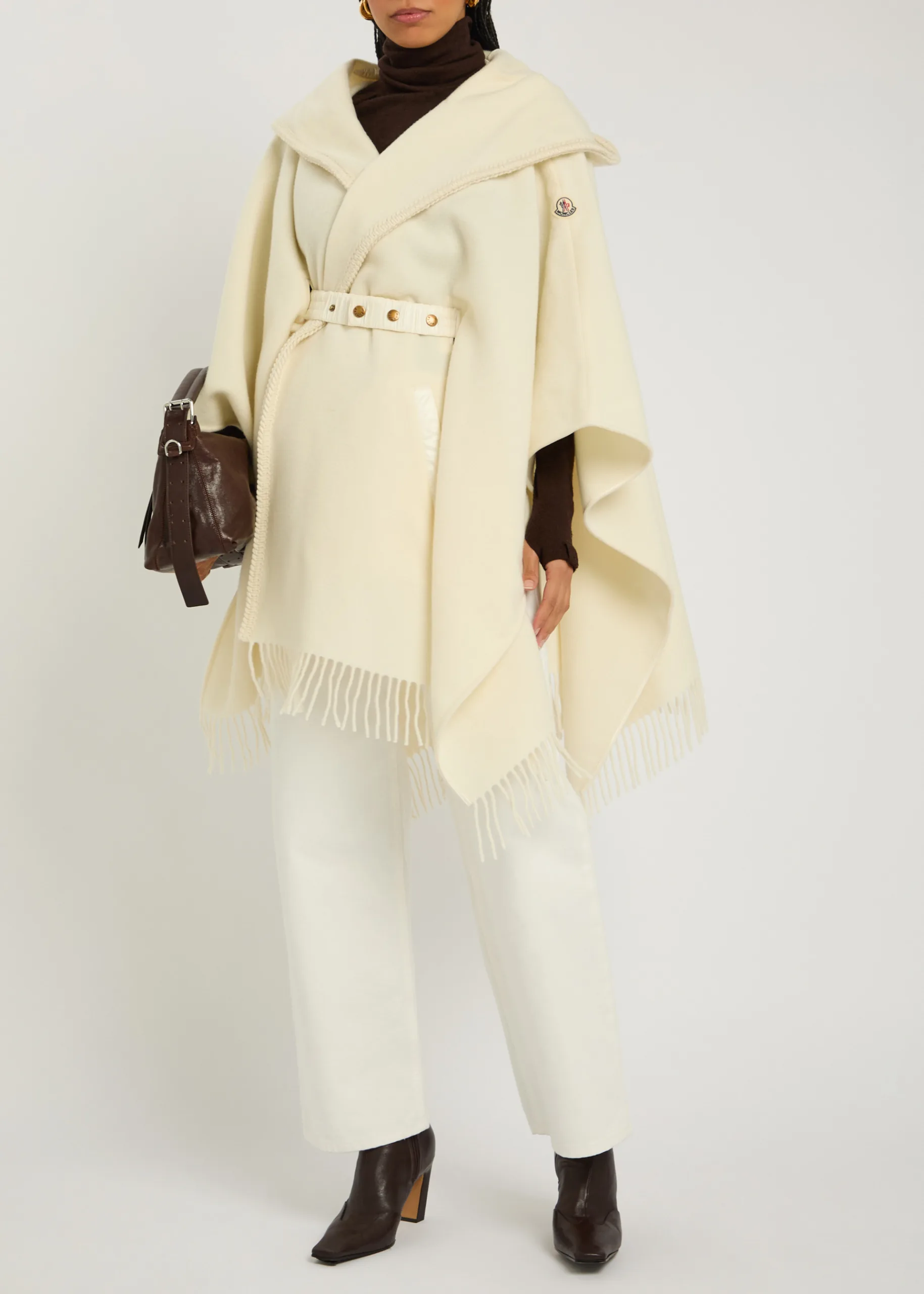 Moncler Fringed Natural Wool Poncho