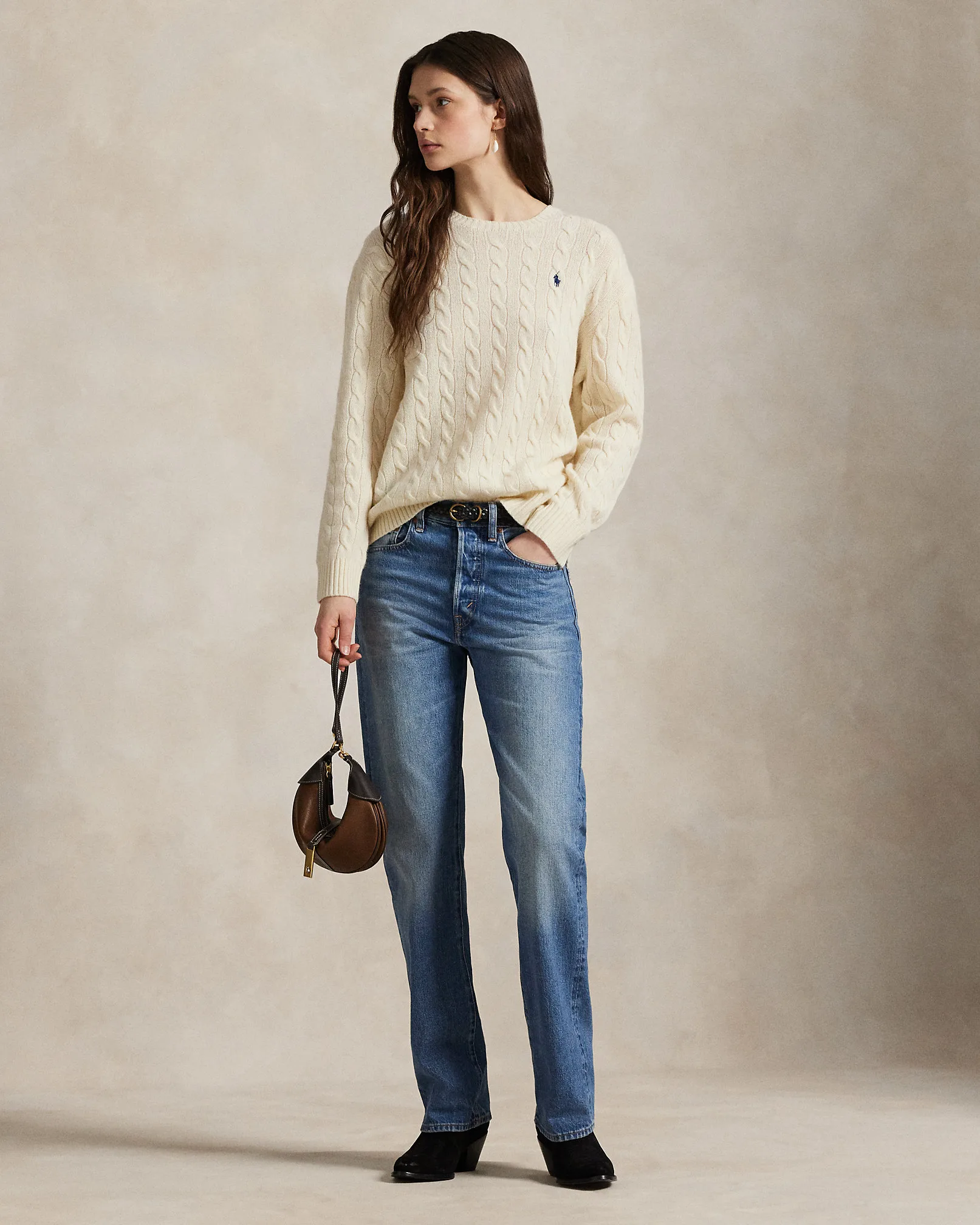 Ralph Lauren Cable Authentic Cream Wool Cashmere Crewneck Jumper