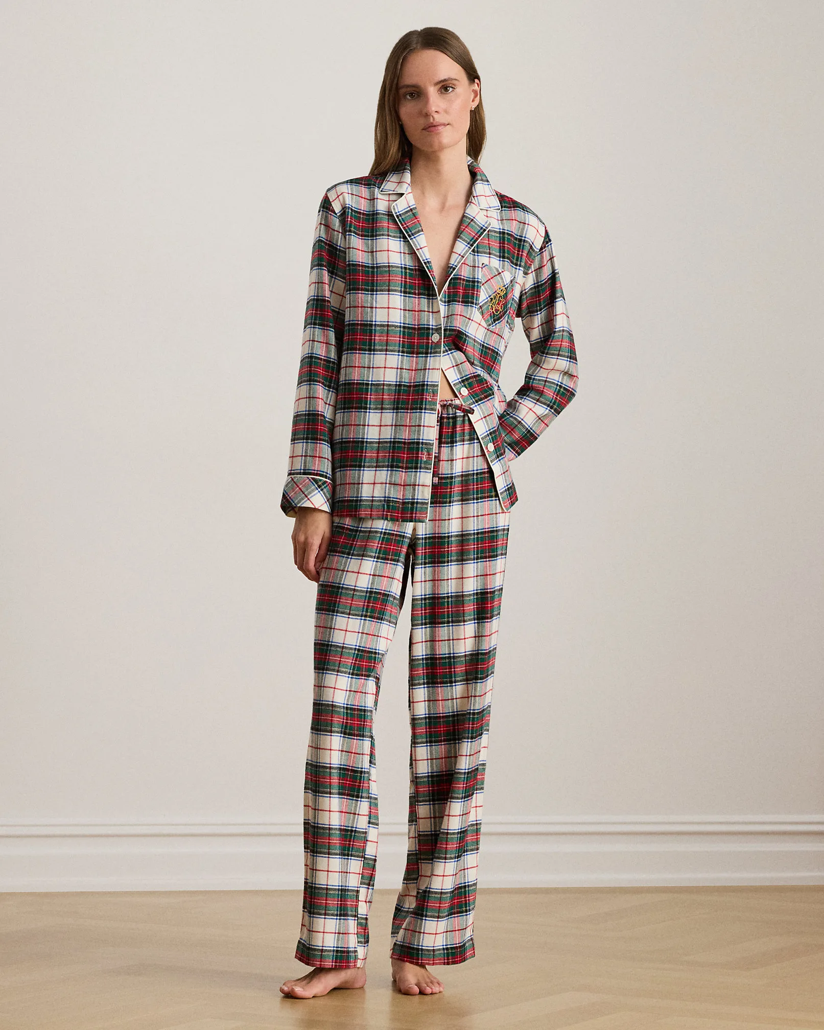 Ralph Lauren Cream Plaid Brushed Twill Sleep Set