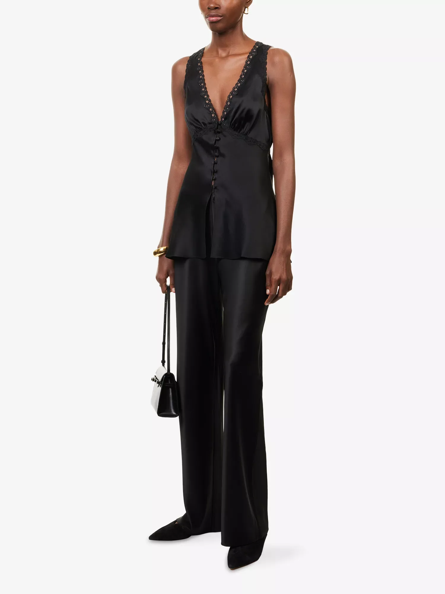 Reformation Addie V Neck Black Silk Top