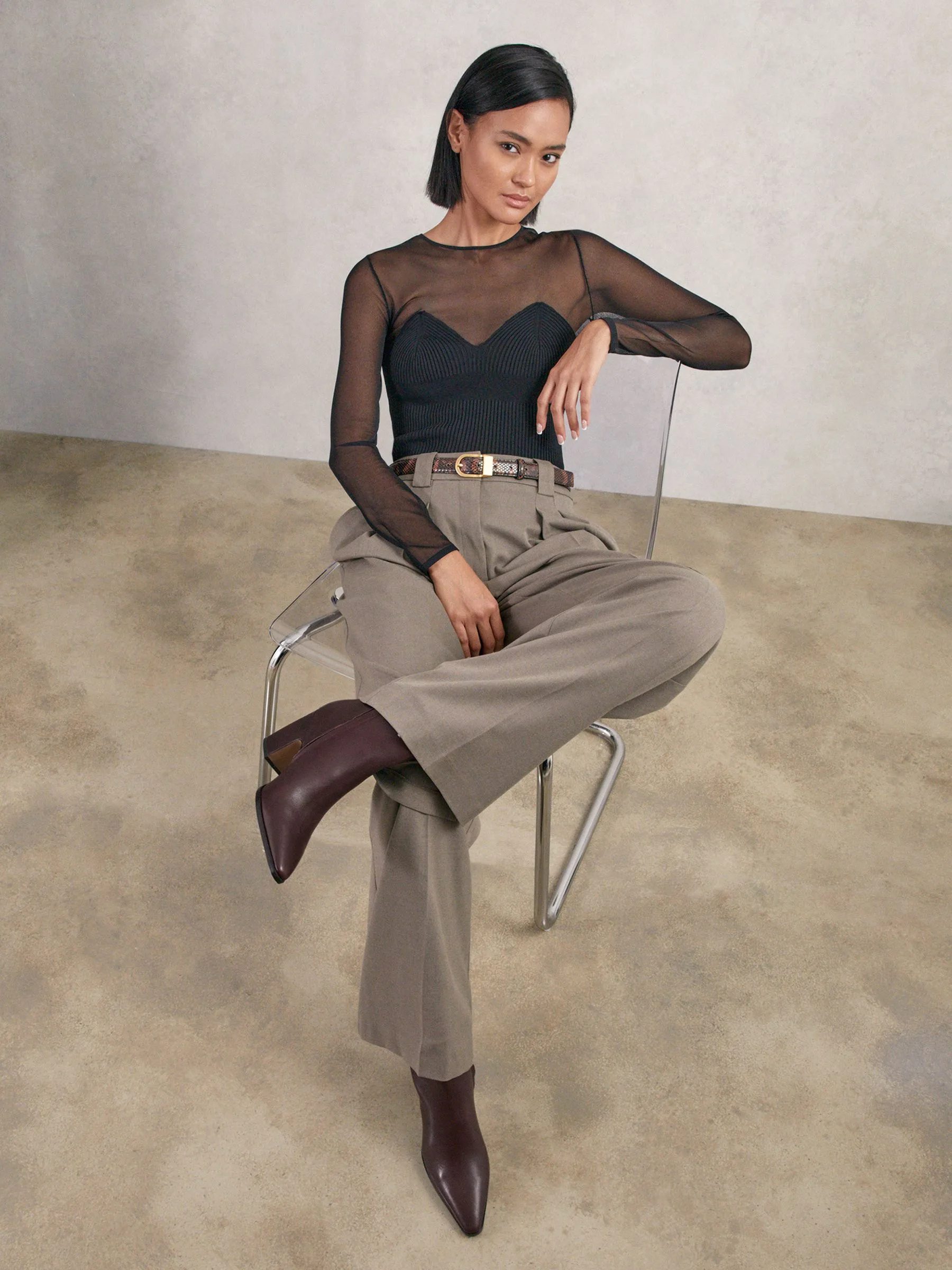 Reiss Oxblood Leather Blocked Heel Ankle Boots