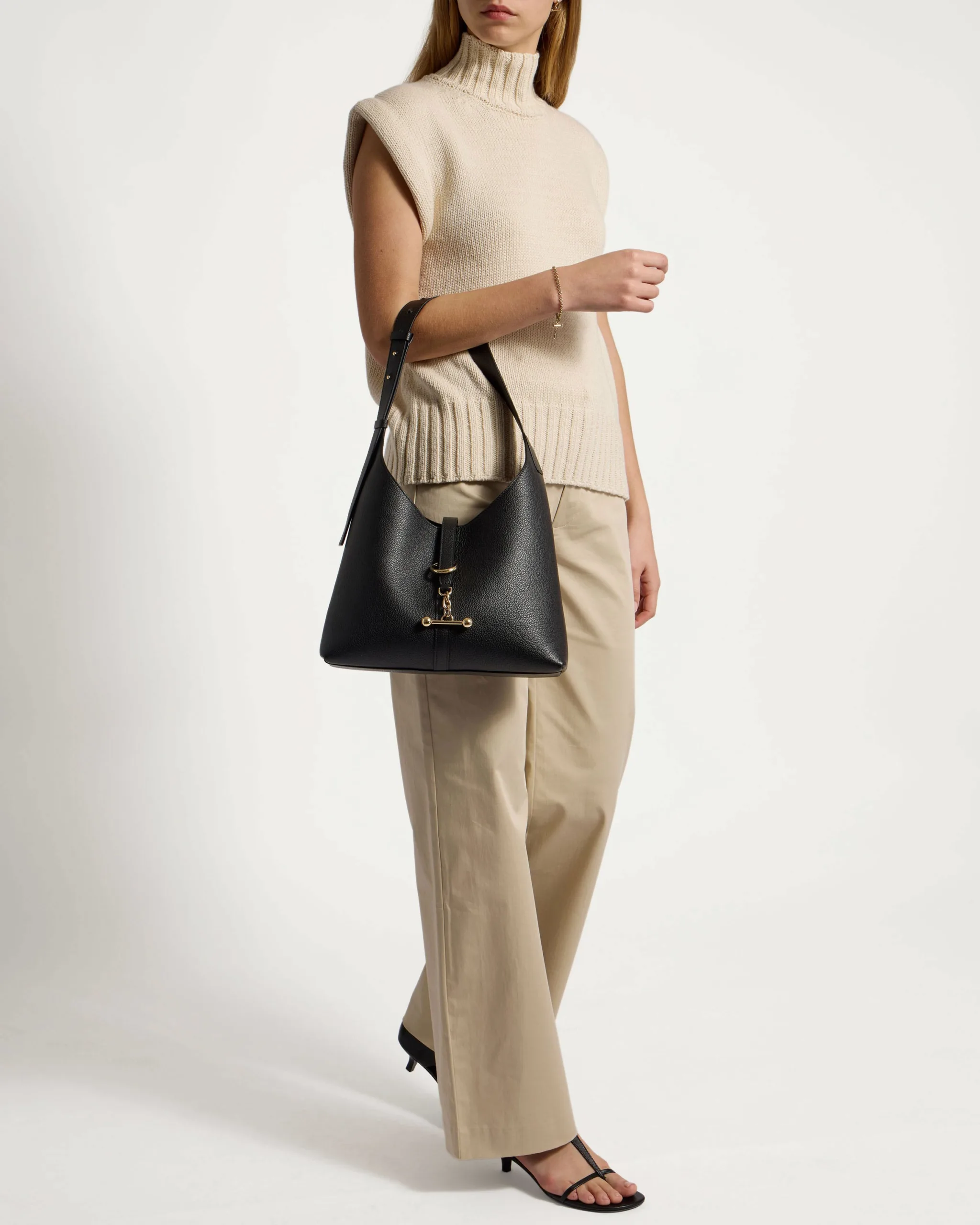 Strathberry Kite Black Leather Hobo Bag