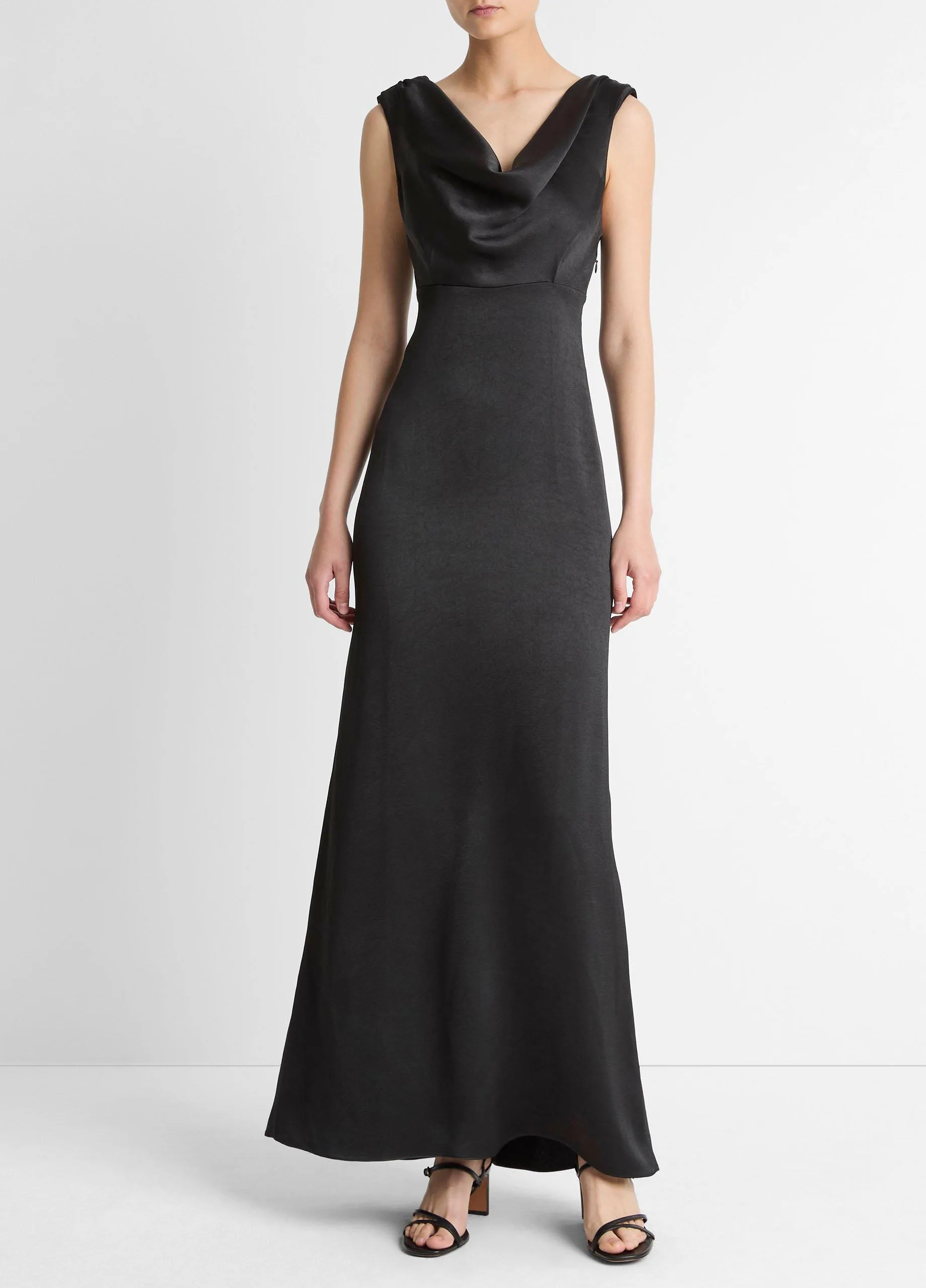 Vince Satin Draped Cowl-Neck Black Maxi Dress