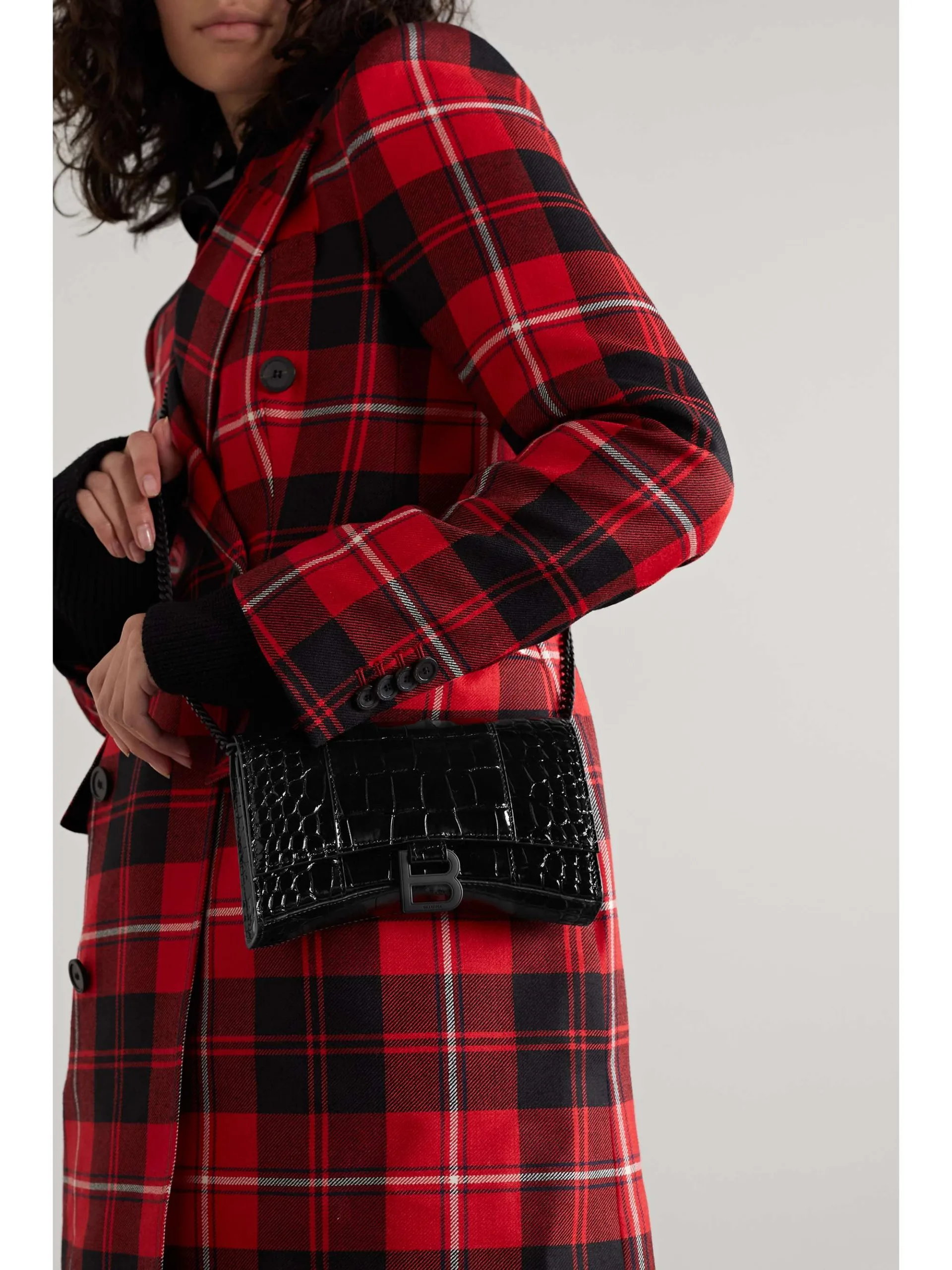 Balenciaga Hourglass Croc-Effect Black Leather Shoulder Bag