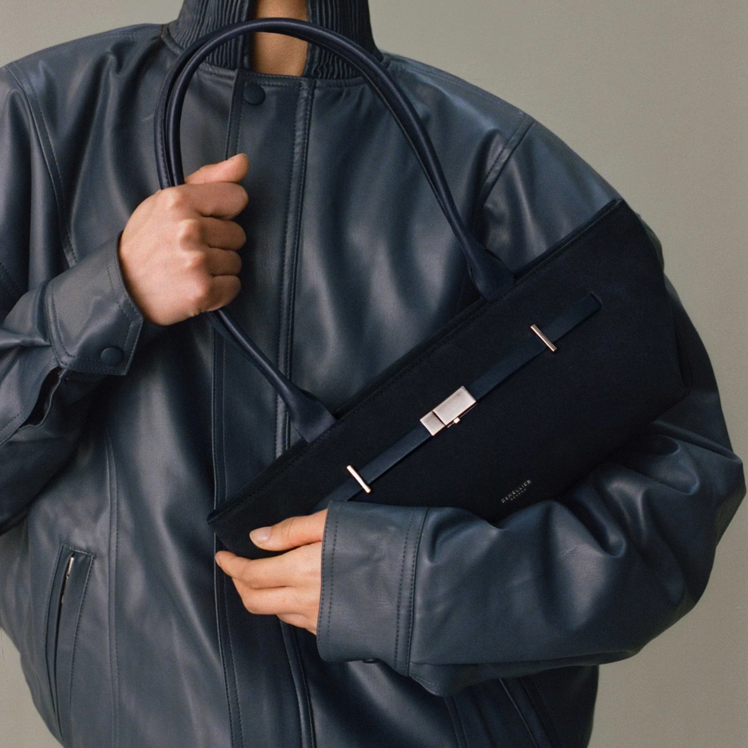 DeMellier The New York Midnight Suede and Midnight Blue Smooth Shoulder Bag