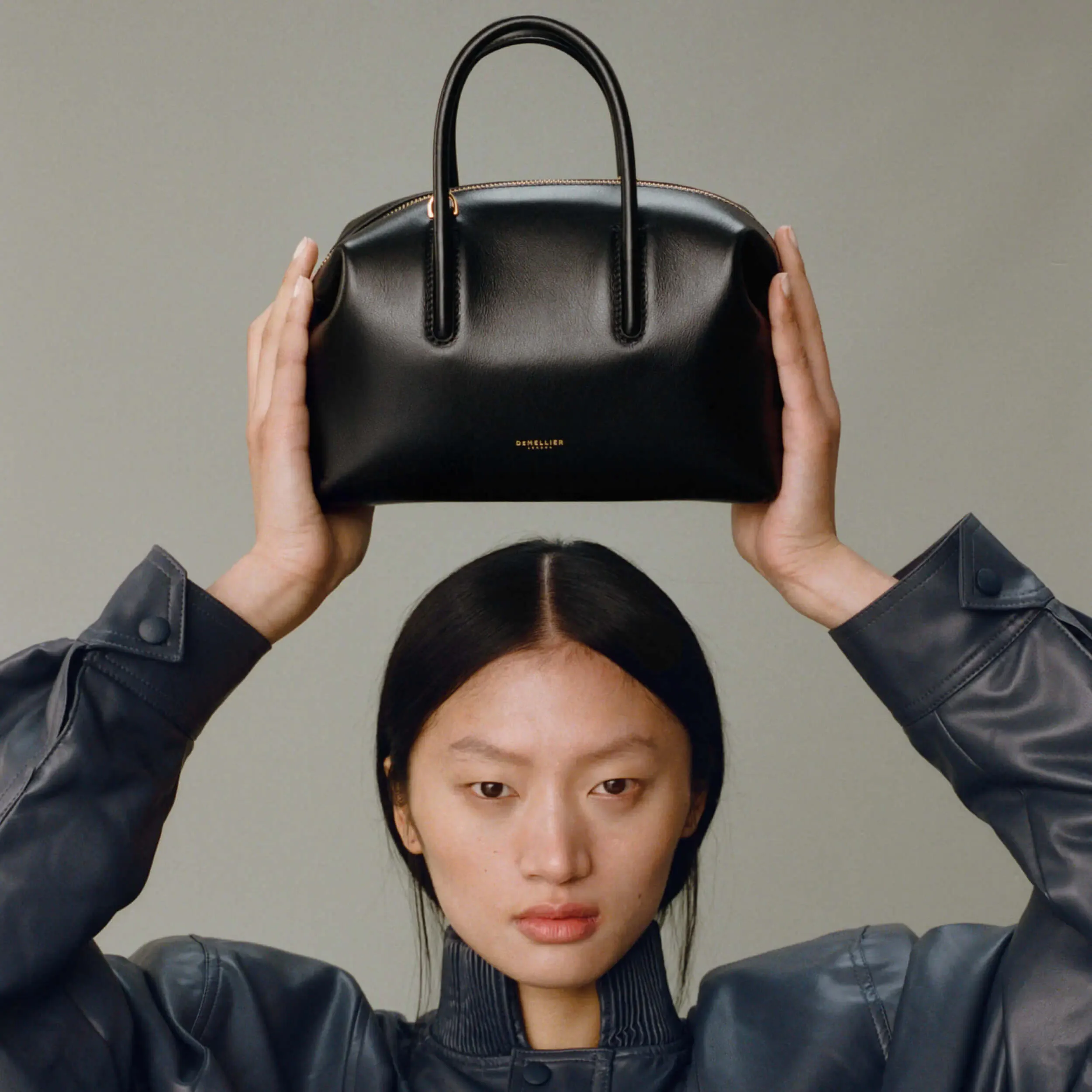 DeMellier The Small Stockholm Black Fine Grain Leather Top Handle Bag