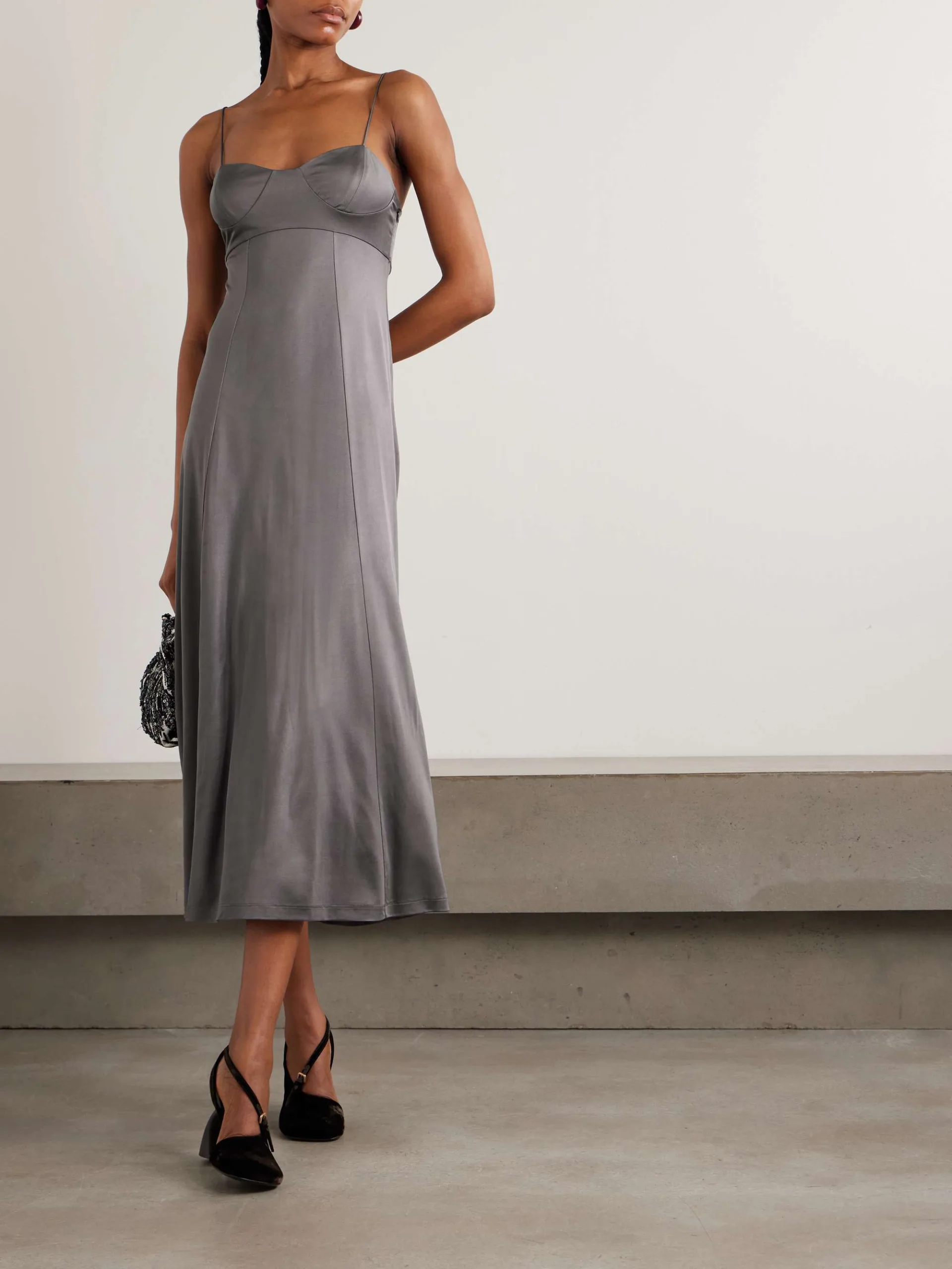 Dries van Noten Paneled Jersey Grey Midi Dress