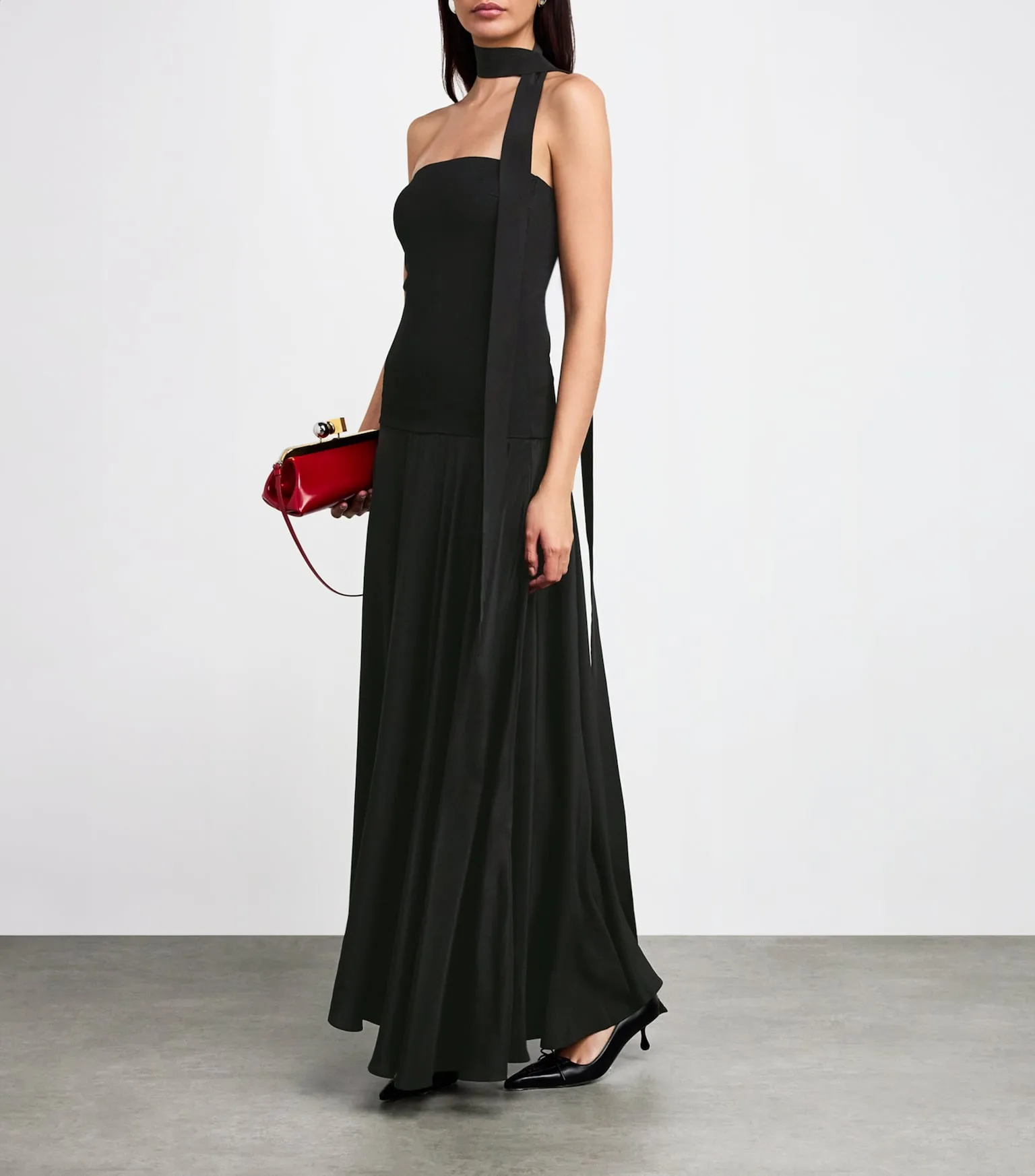 Esse Studios Silk-Blend Strapless Black Maxi Dress