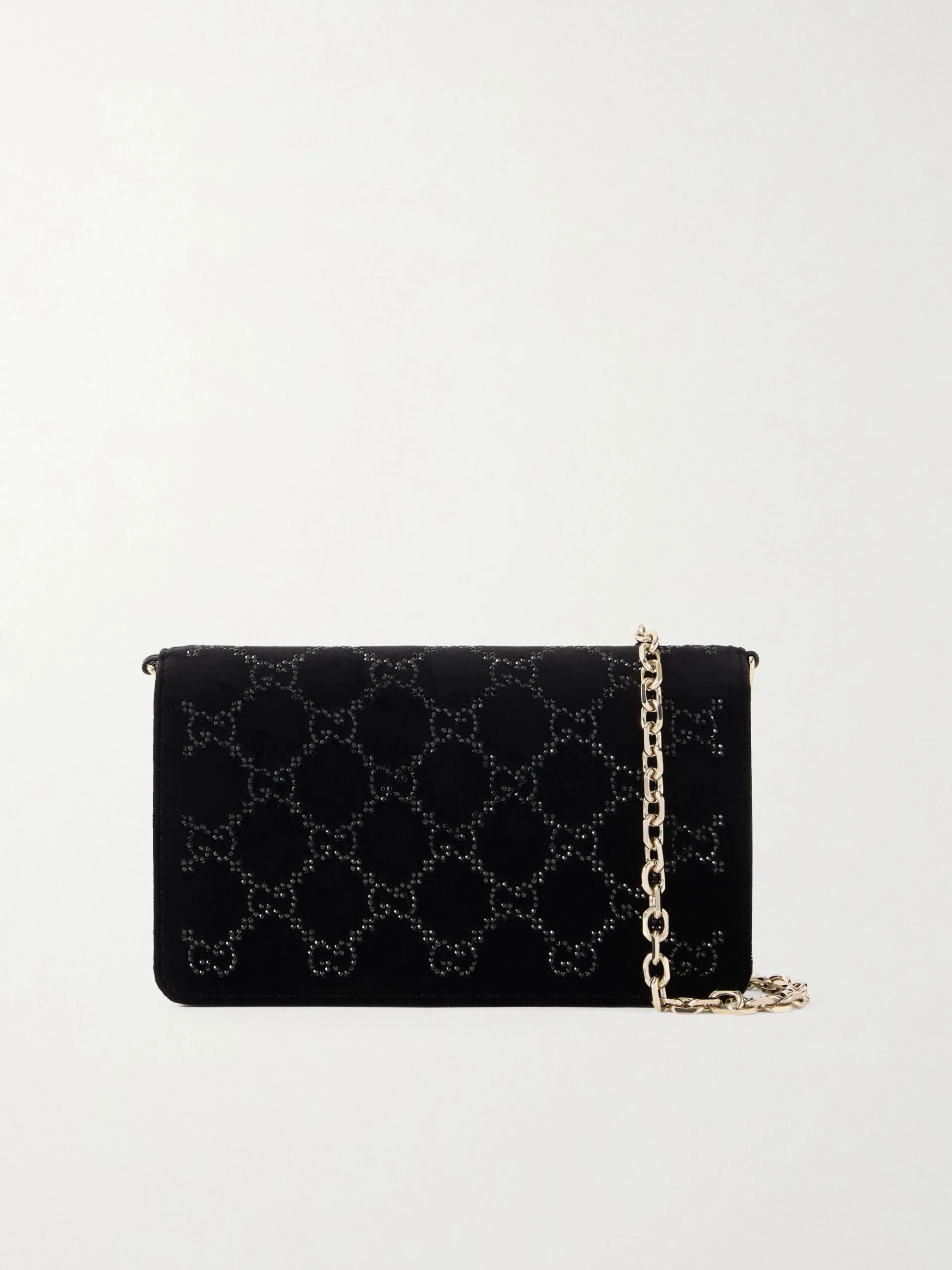 Gucci Crystal Embellished Black Velvet & Leather Shoulder Bag