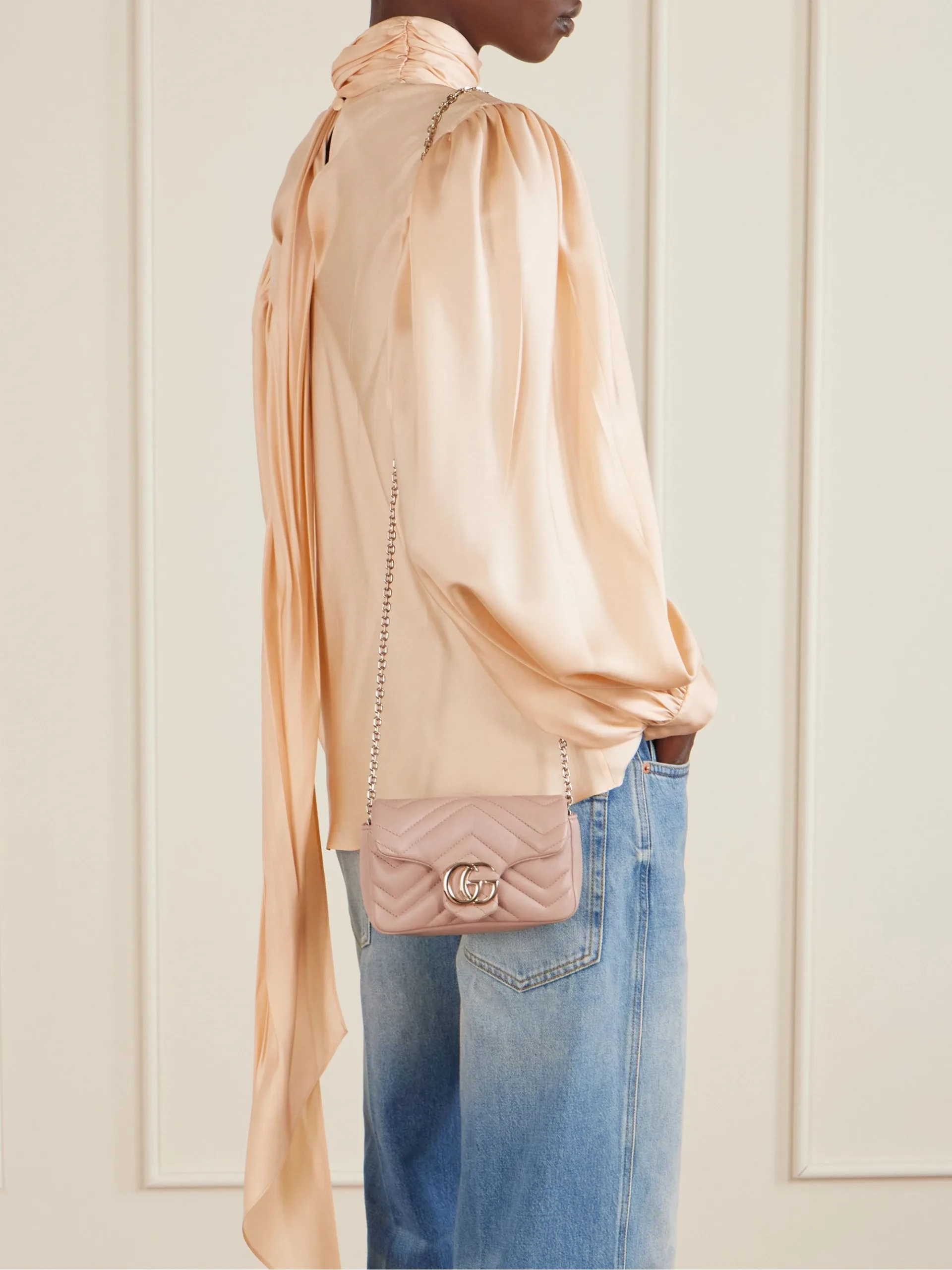 Gucci GG Marmont Mini Matelasse Beige Leather Shoulder Bag