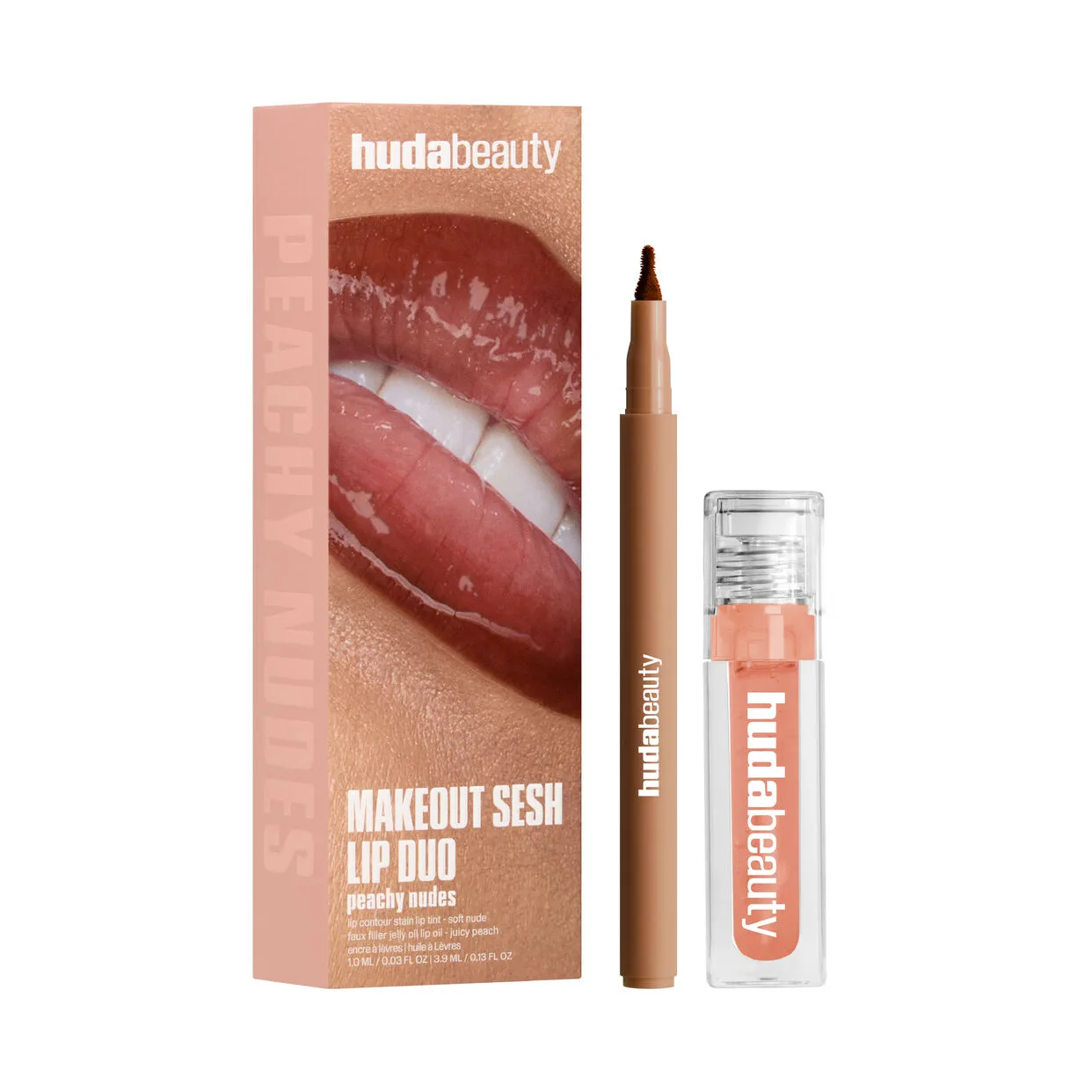 Huda Beauty Makeout Sesh Lip Duo Peachy Nudes