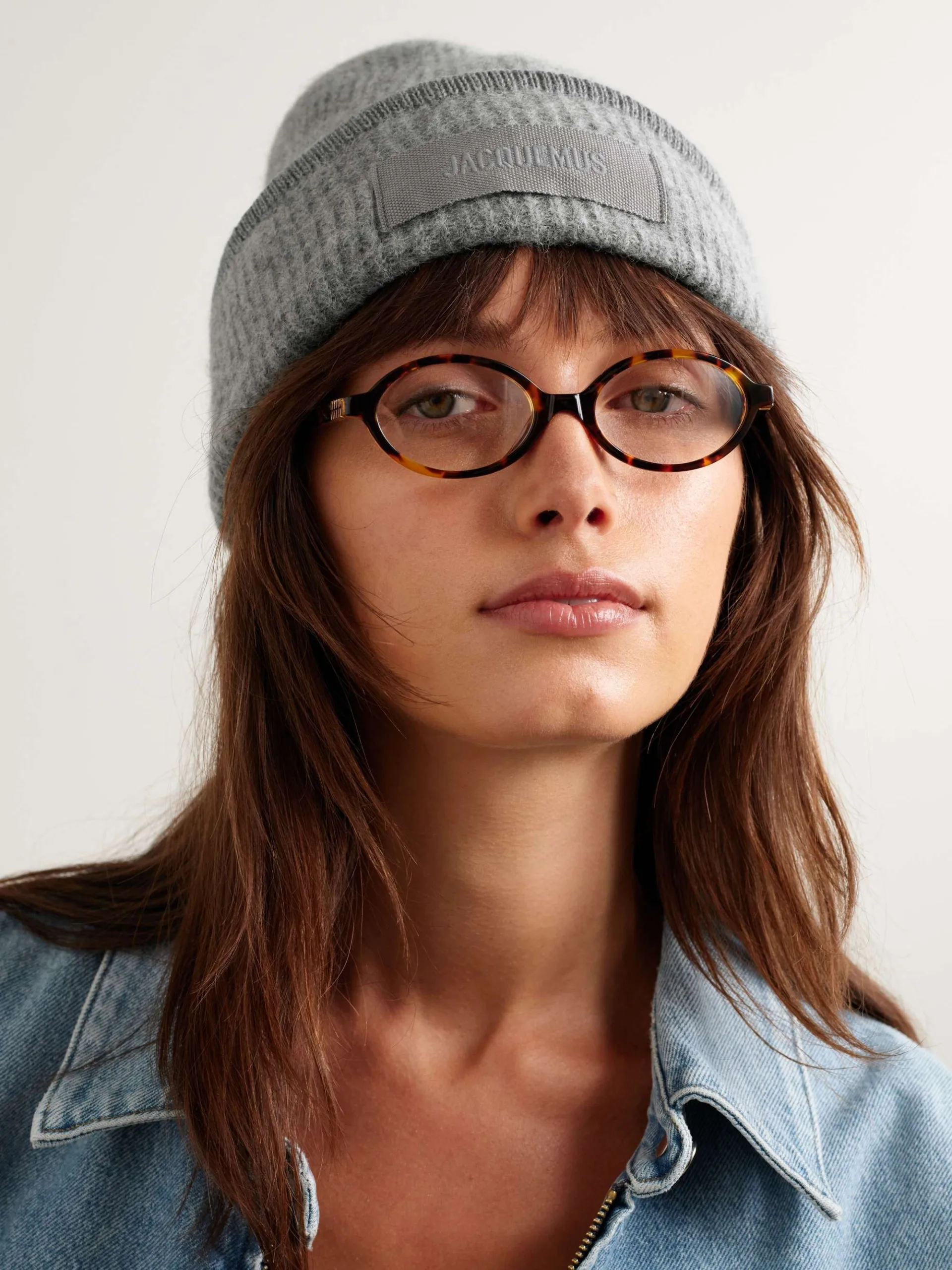 Jacquemus Le Bonnet Ribbed Grey Knit Beanie