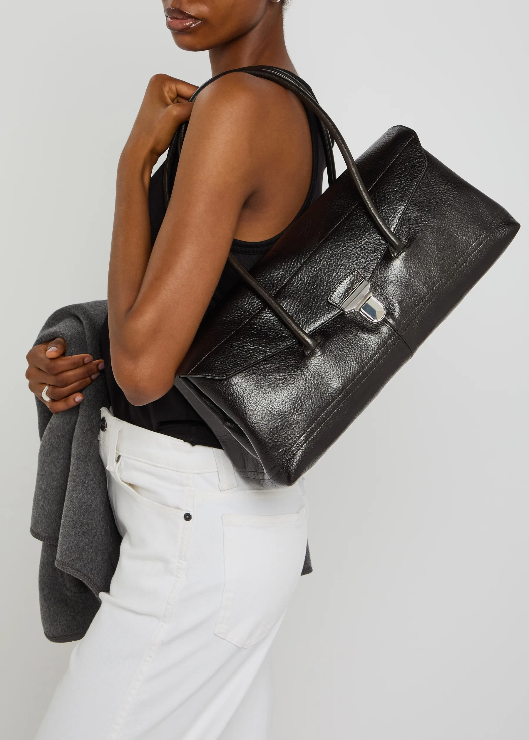 LeMaire Shoulder Gear Grained Espresso Leather Shoulder Bag