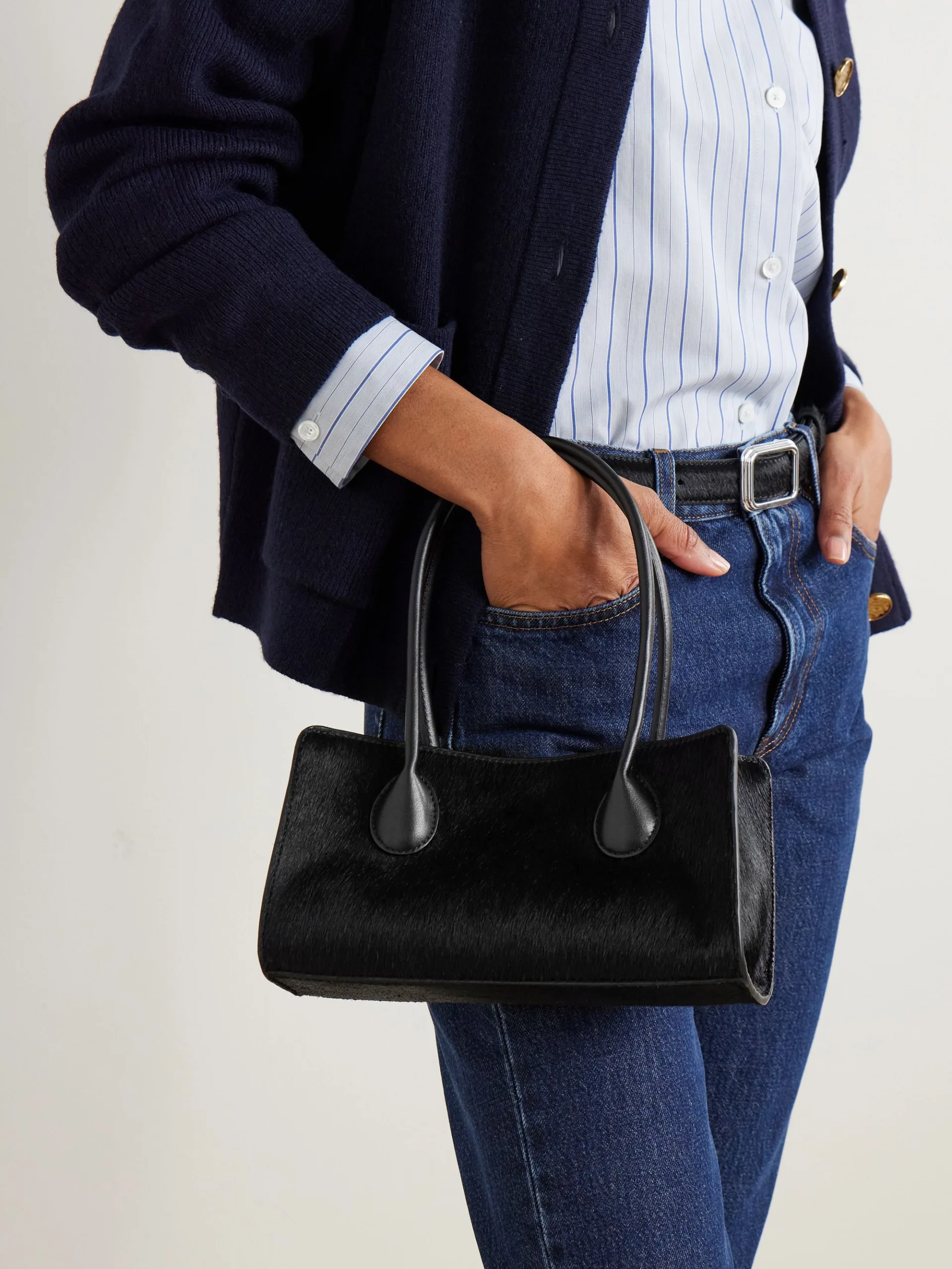 Lie Studio The Lou Black Calf Hair Shoulder Bag