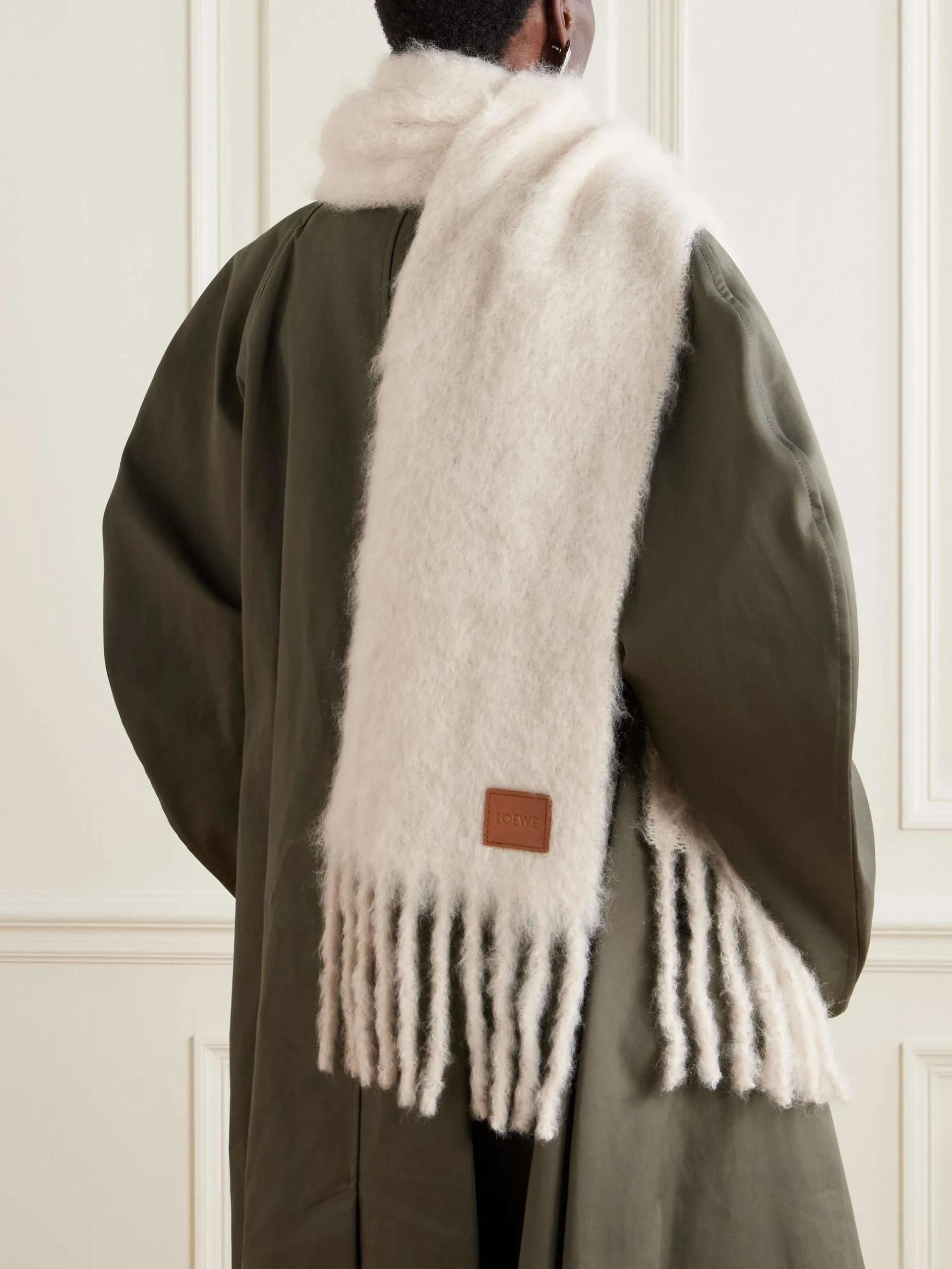 Loewe Fringed Appliqued Mohair Blend Scarf Off White