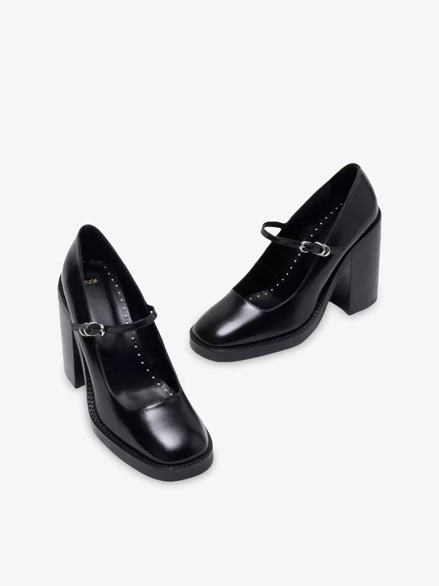 Maje Heeled Black Leather Mary Jane Pumps