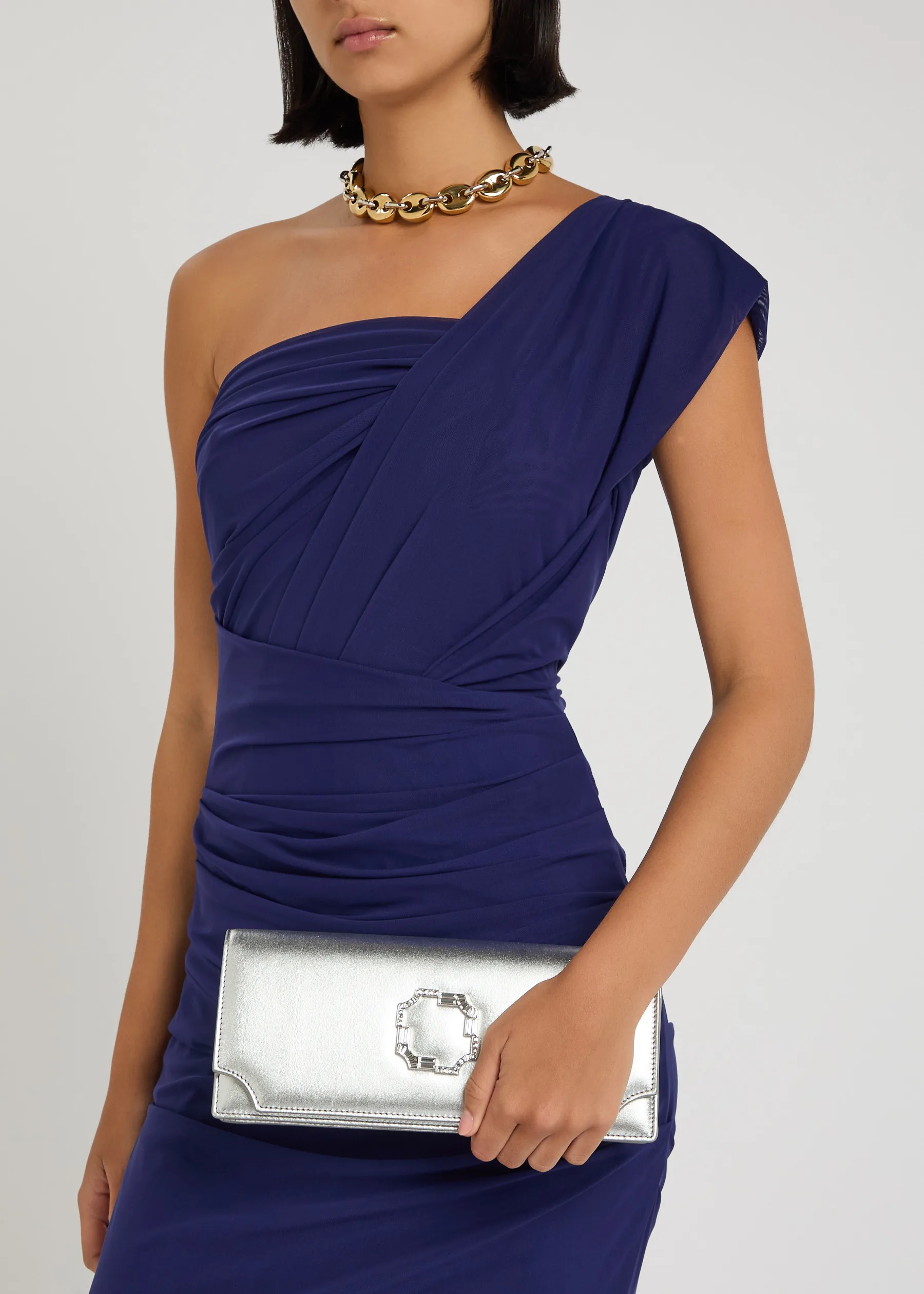 Malone Souliers Vivien Metallic Silver Leather Clutch