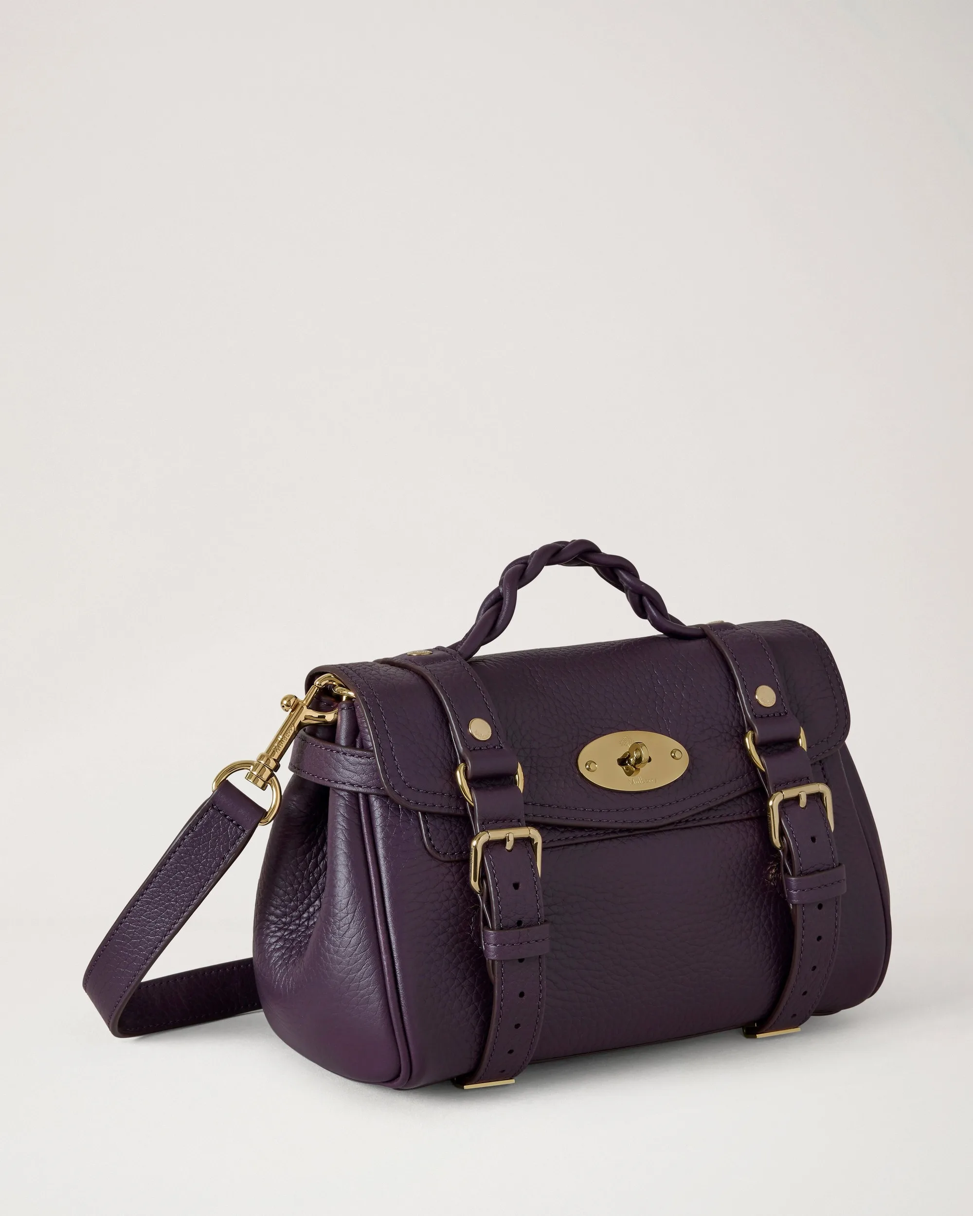 Mulberry Mini Alexa Deep Aubergine Heavy Grain Leather Handbag
