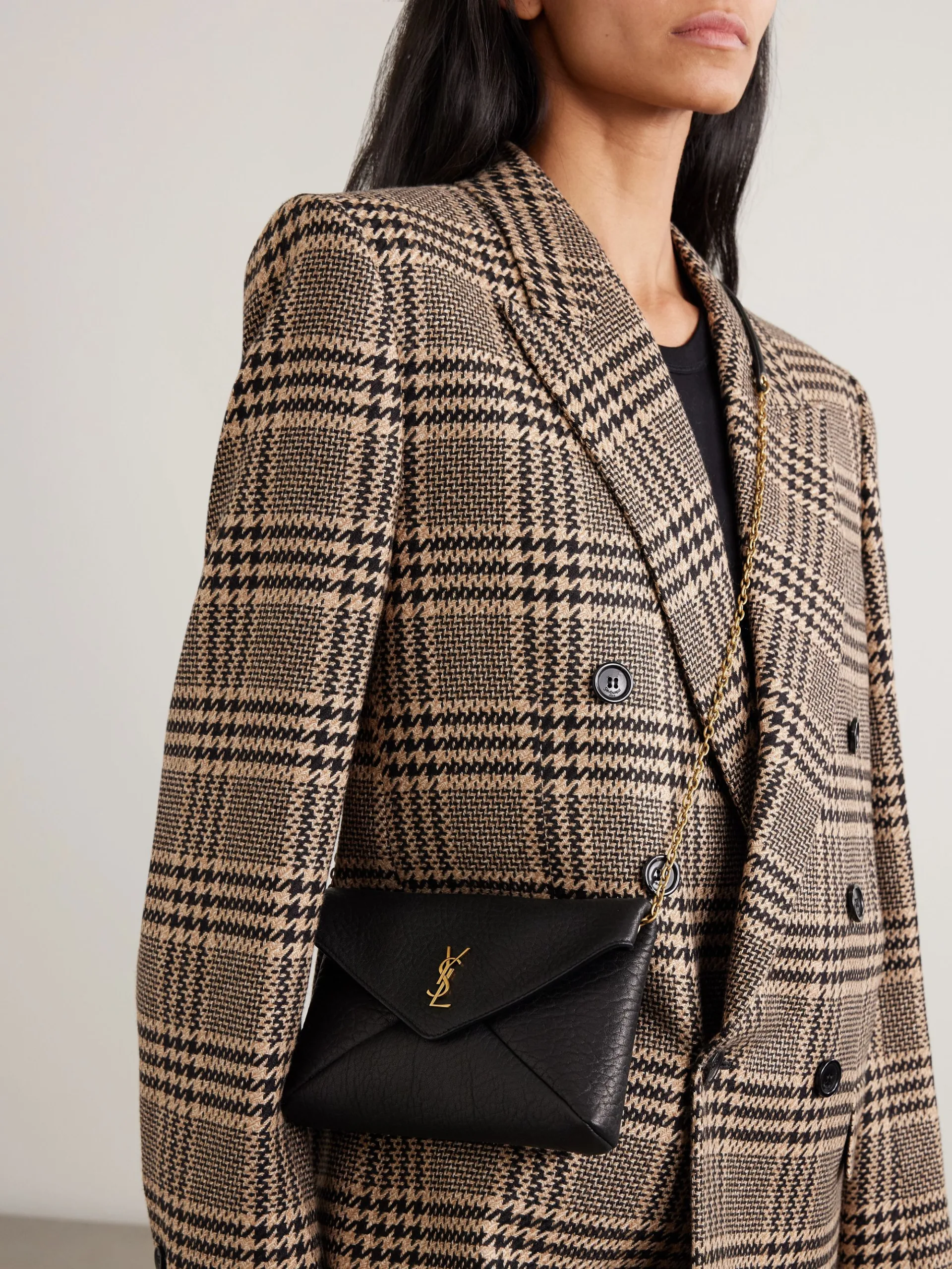 Saint Laurent Cassandre Black Textured Leather Shoulder Bag