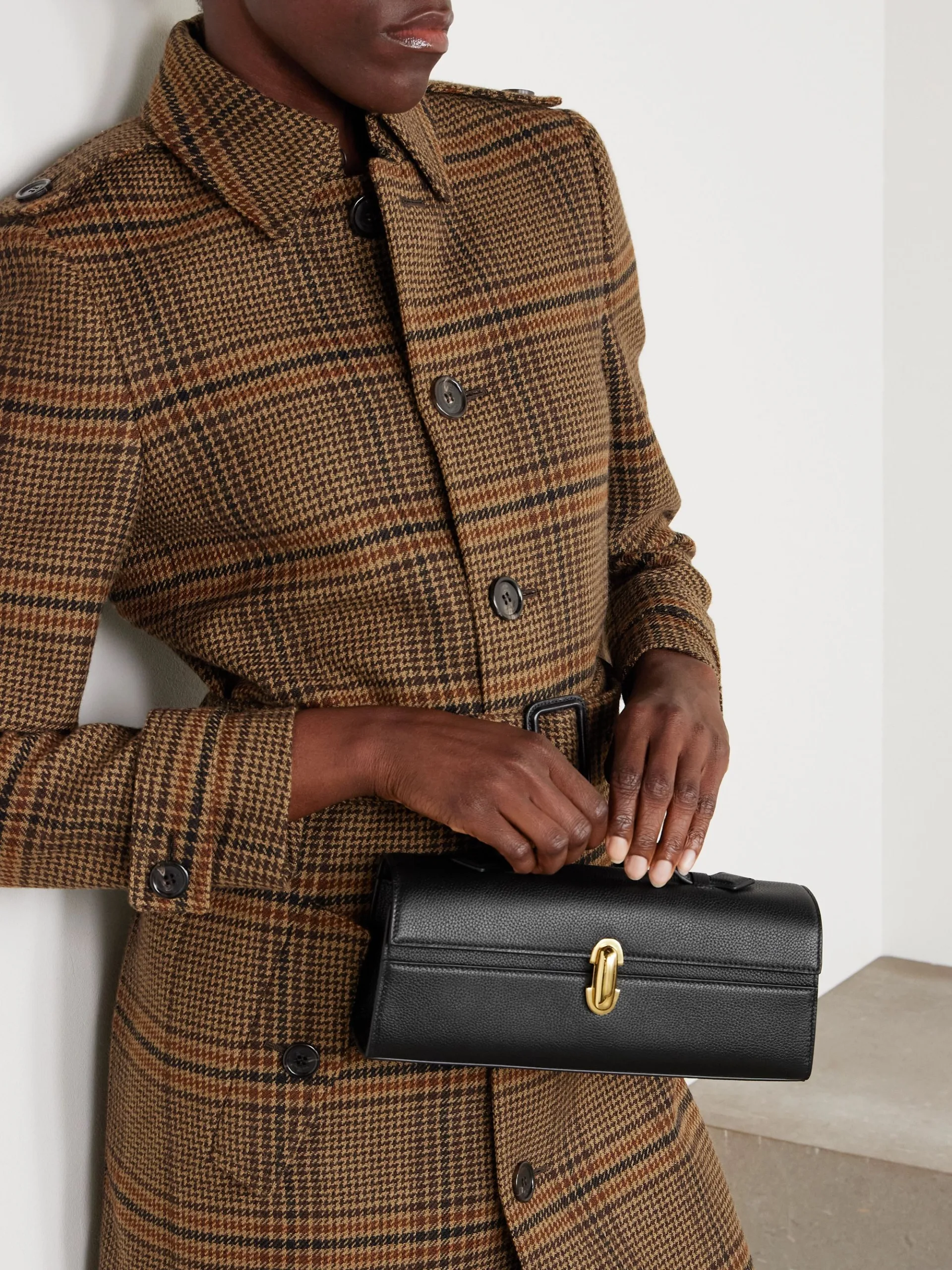 Savette Slim Symmetry Pochette Textured Black Leather Tote