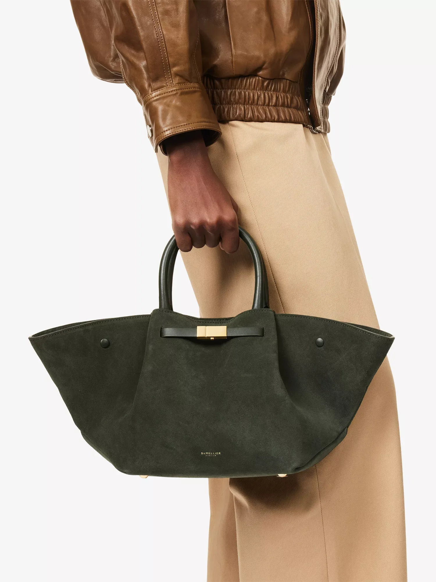 DeMellier New York Midi Moss Green Leather Tote Bag