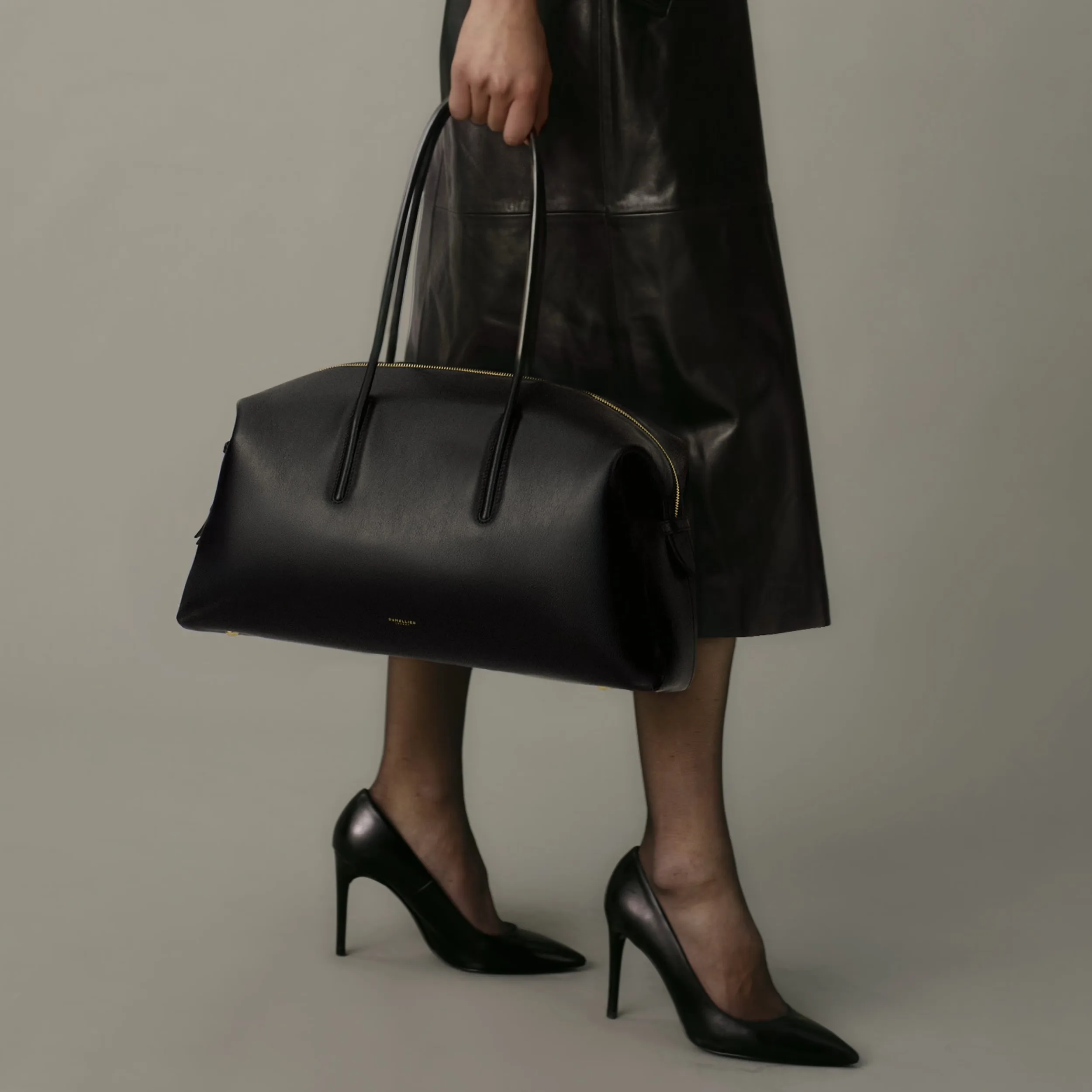 DeMellier Stockholm Black Fine Grain Leather Shoulder Bag