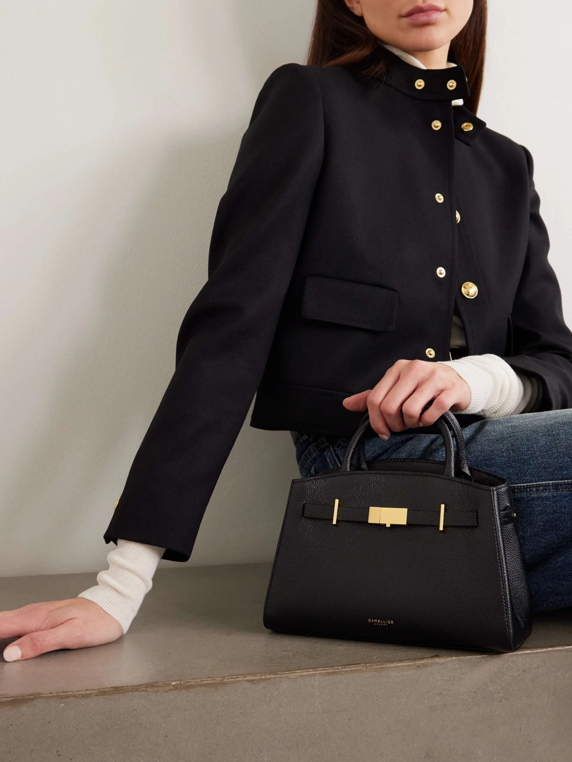 DeMellier The Hudson Small Textured Black Leather Tote