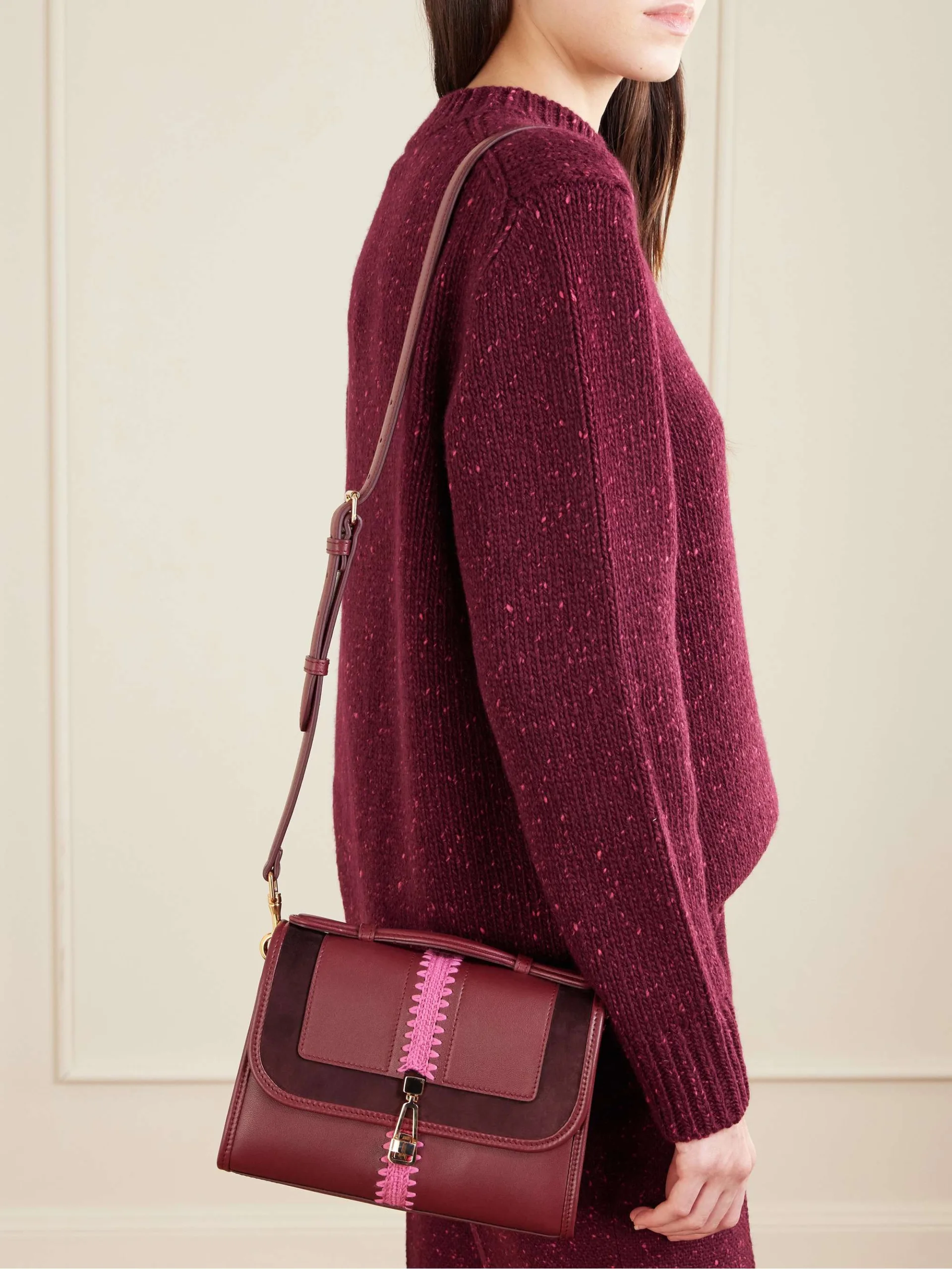 Gabriela Hearst Leonora Small Multi-Colour Burgundy Top Handle Bag