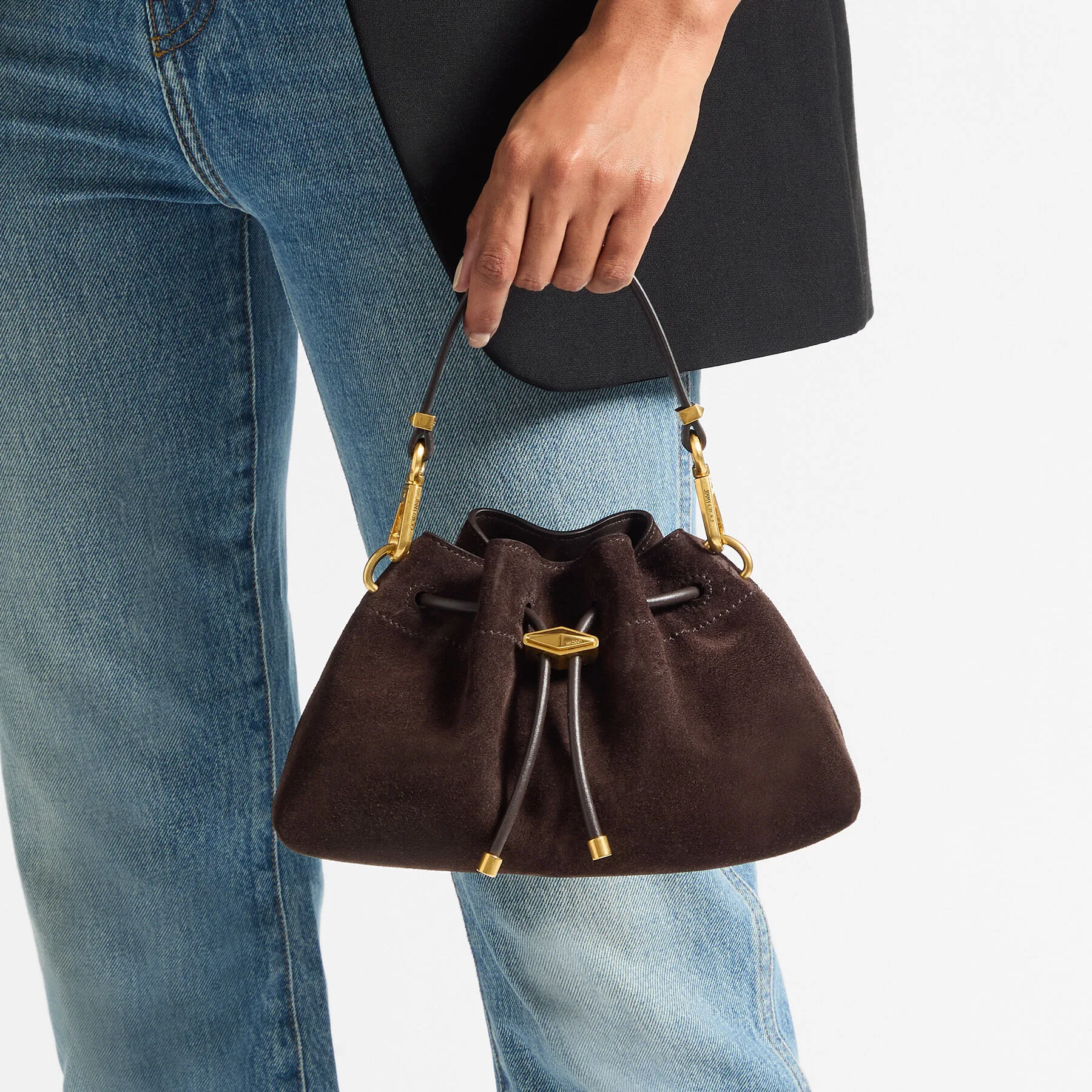 Jimmy Choo Cinch Small Coffee Suede Bucket Bag