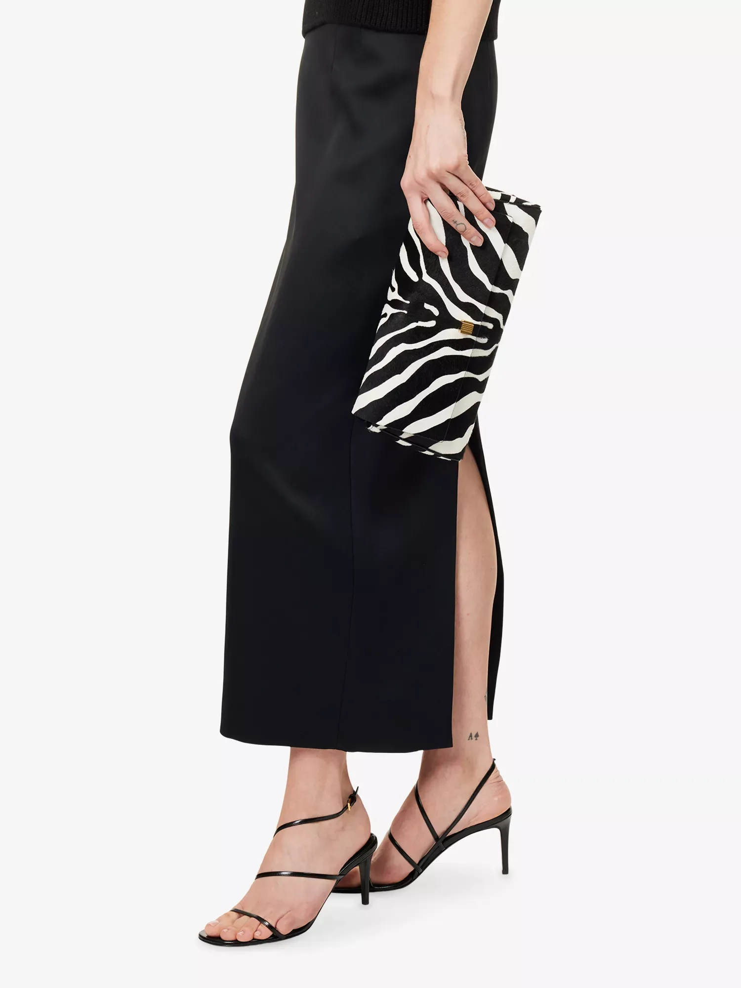 Khaite Audrey Zebra Print Pony Hair White Leather Clutch Bag